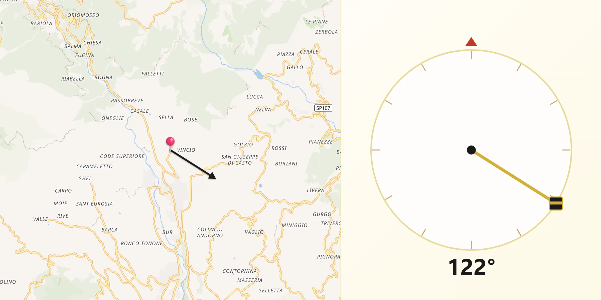 Direzione della Qibla da Tavigliano
