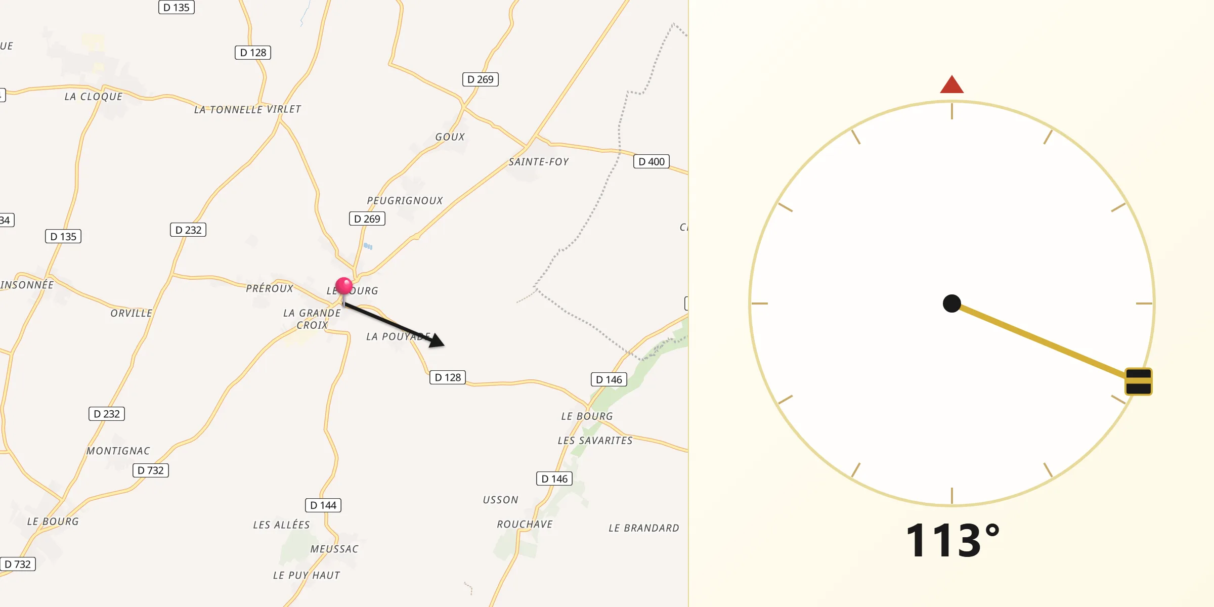 Direction vers la Qibla depuis Pérignac