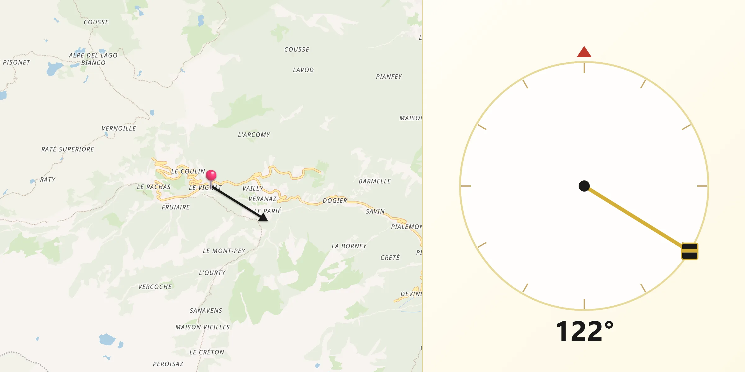 Direzione della Qibla da Champorcher
