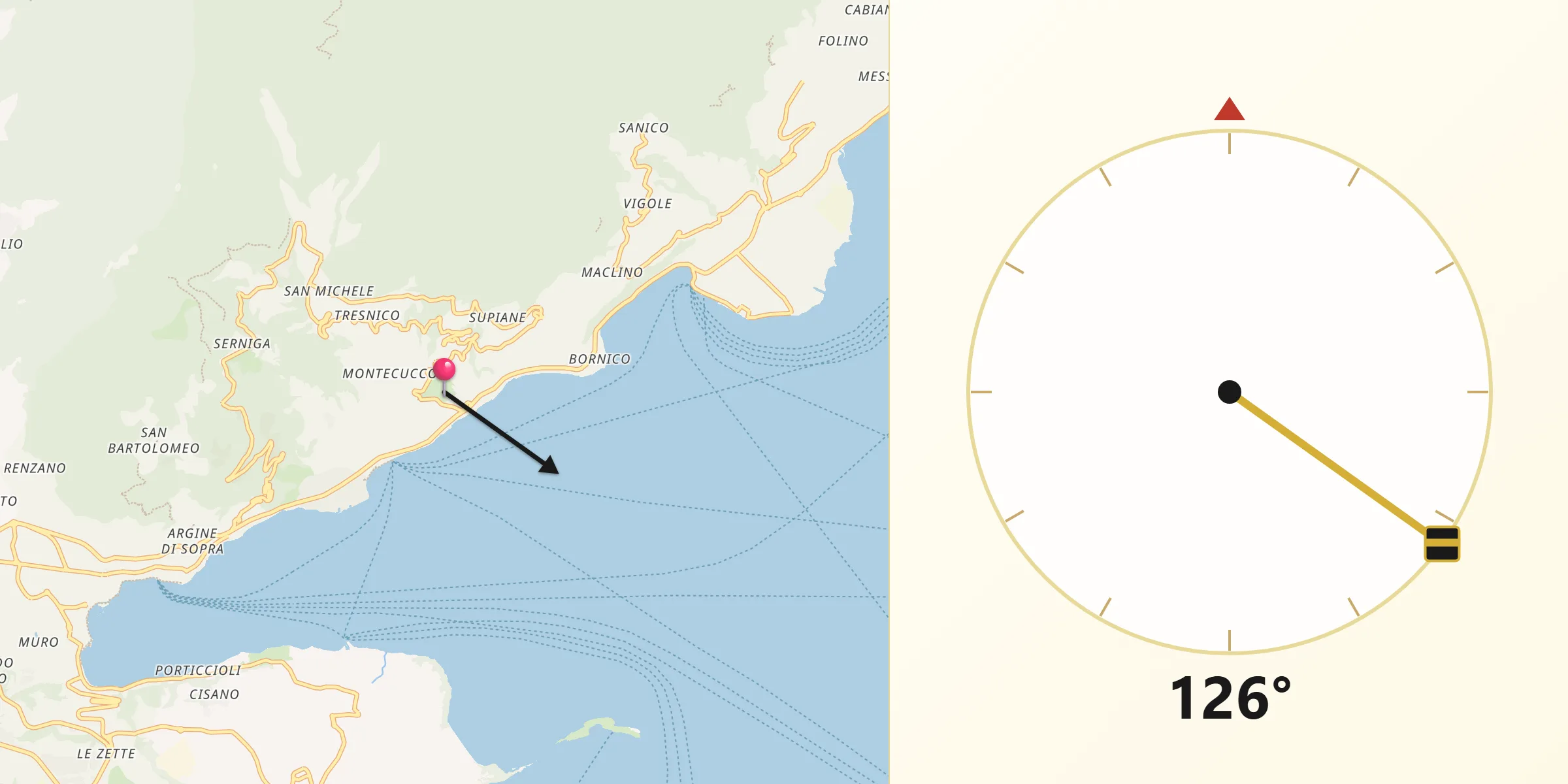 Direzione della Qibla da Gardone Riviera