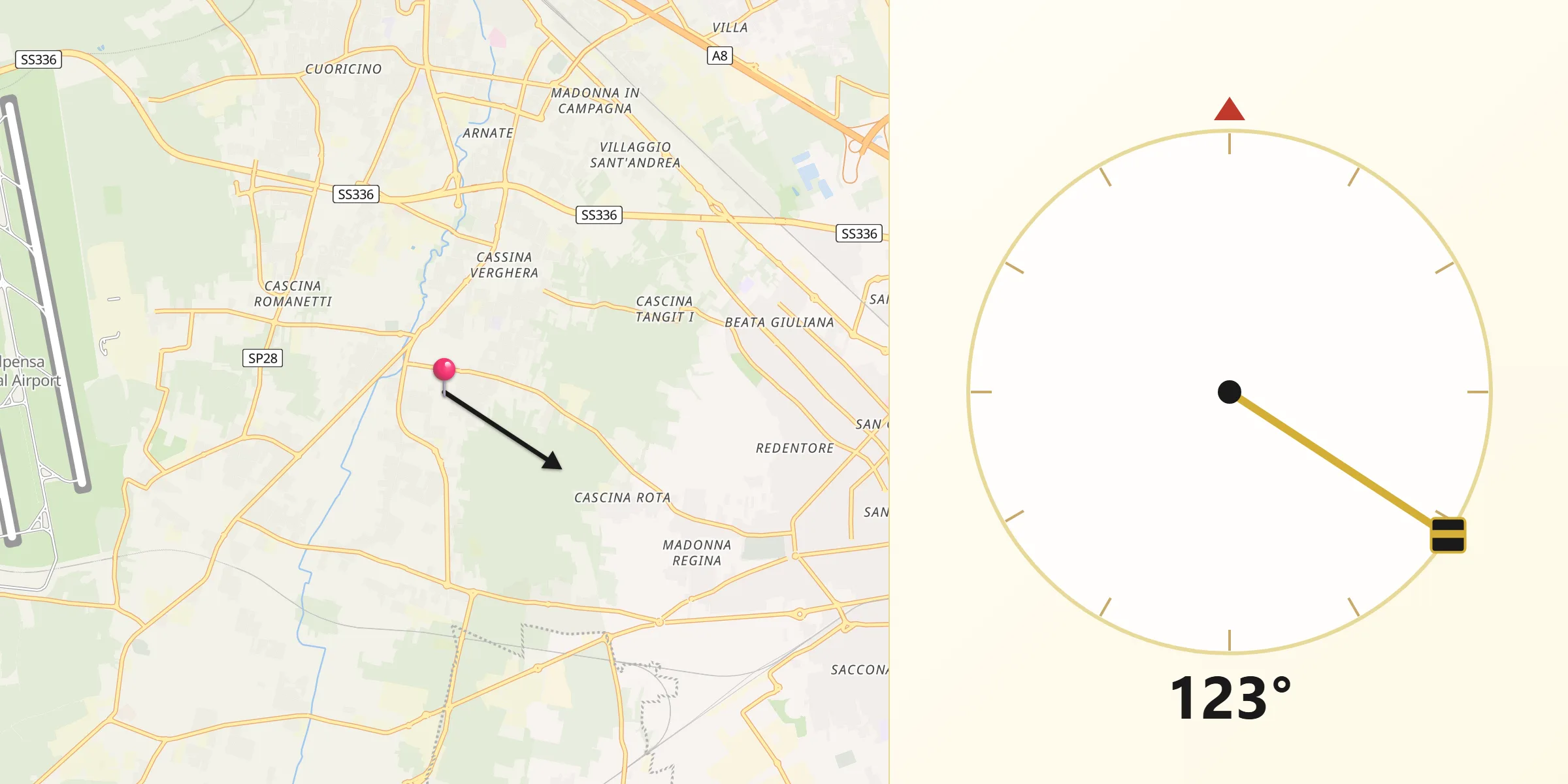 Direzione della Qibla da Samarate