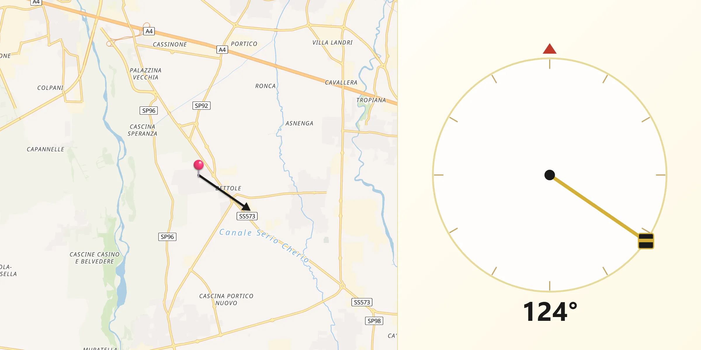 Direzione della Qibla da Cavernago