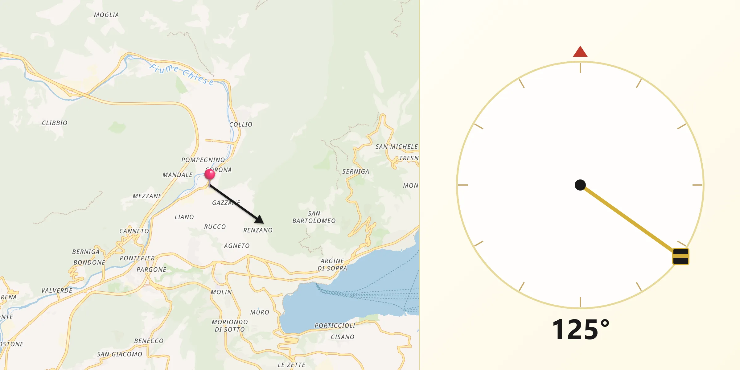 Direzione della Qibla da Roè