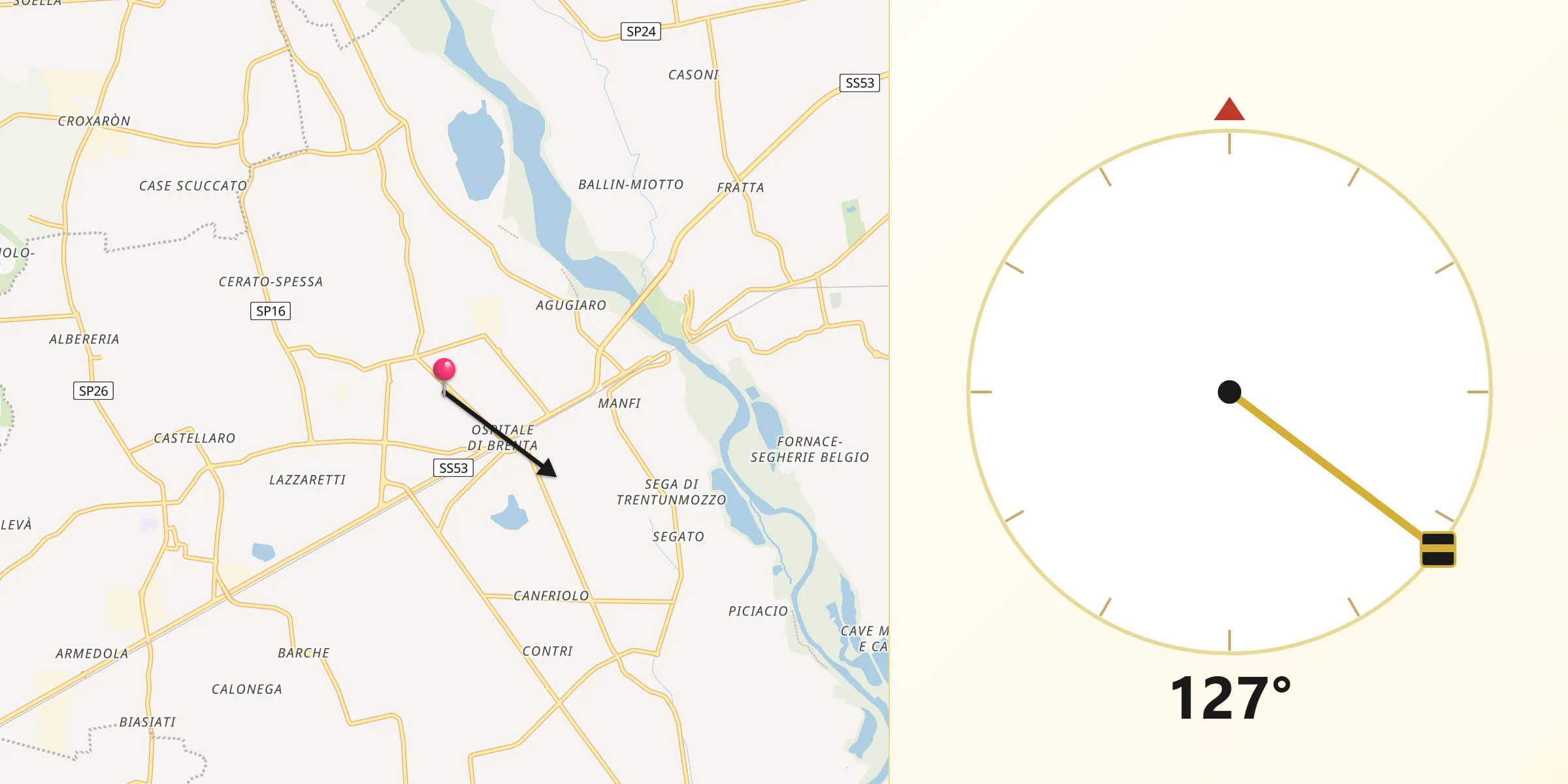 Direzione della Qibla da Carmignano di Brenta