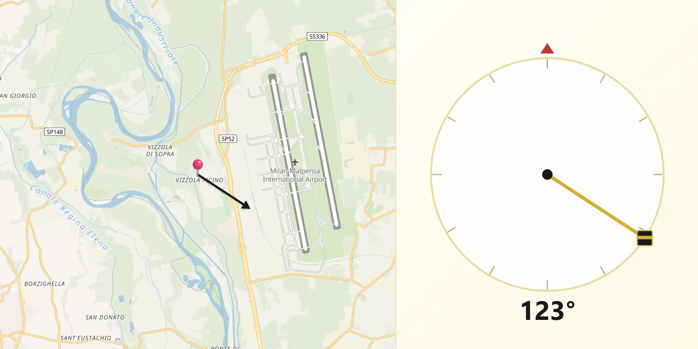 Direzione della Qibla da Vizzola Ticino