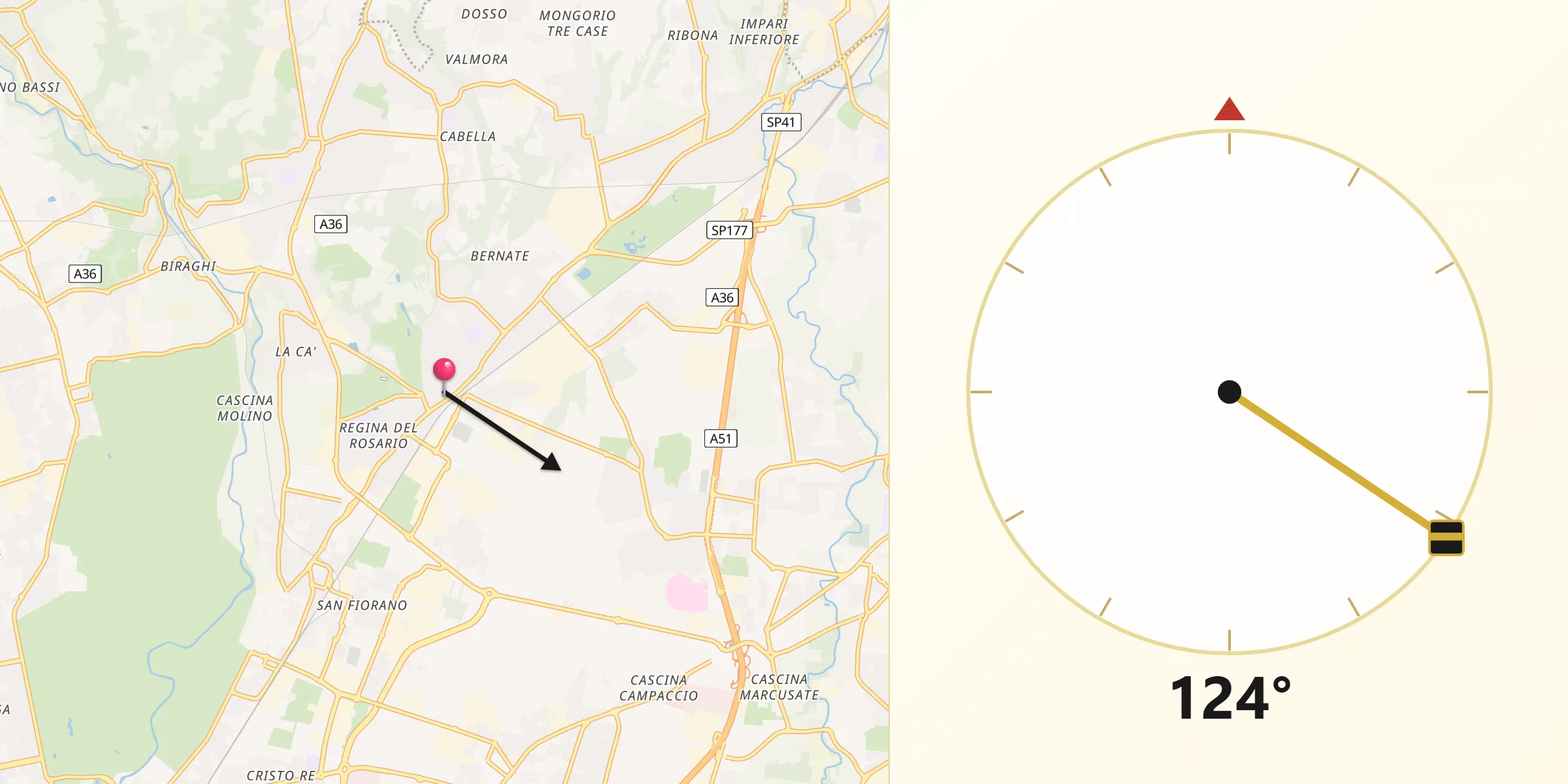 Direzione della Qibla da Arcore