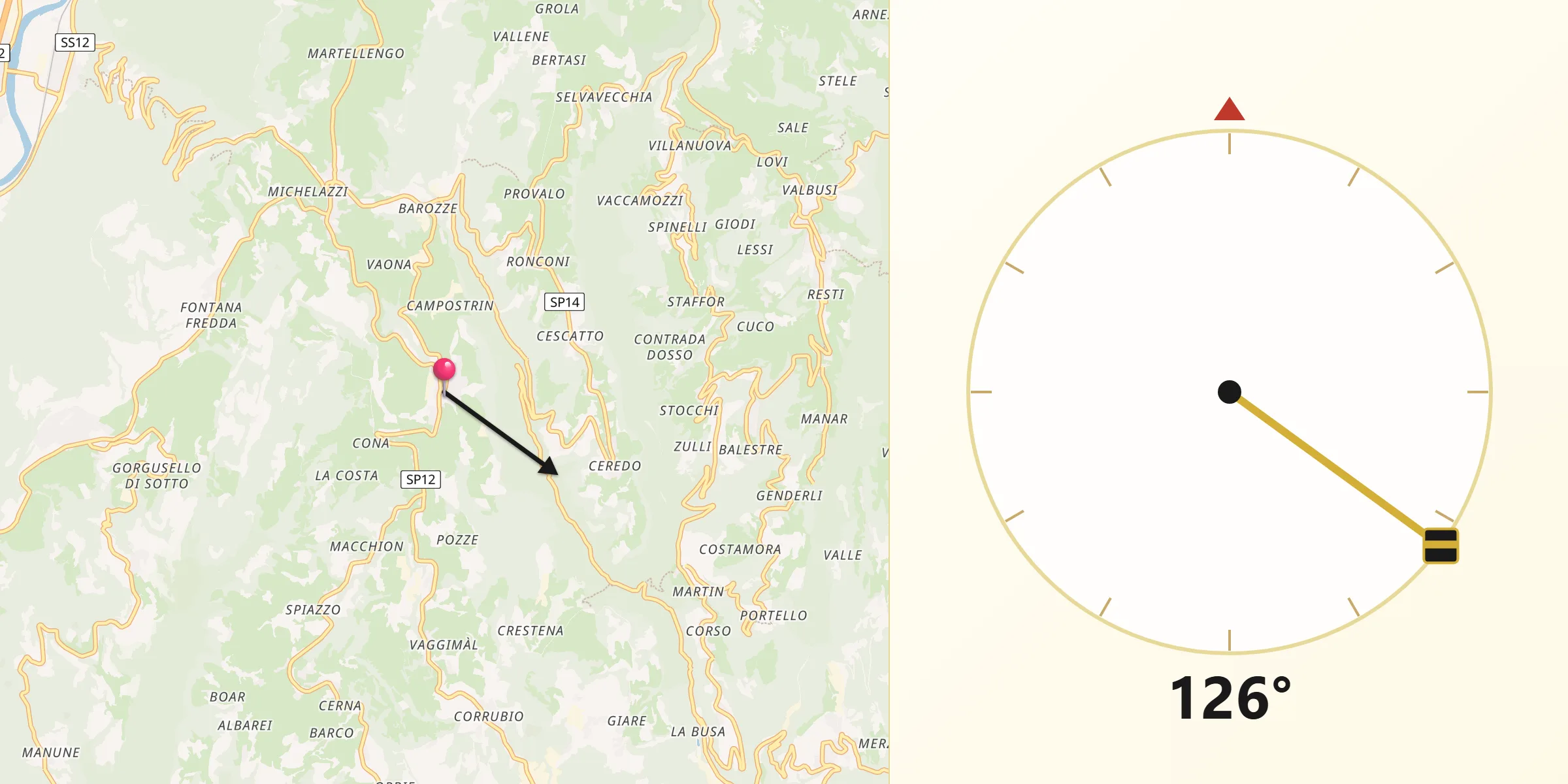 Direzione della Qibla da Sant'Anna d'Alfaedo