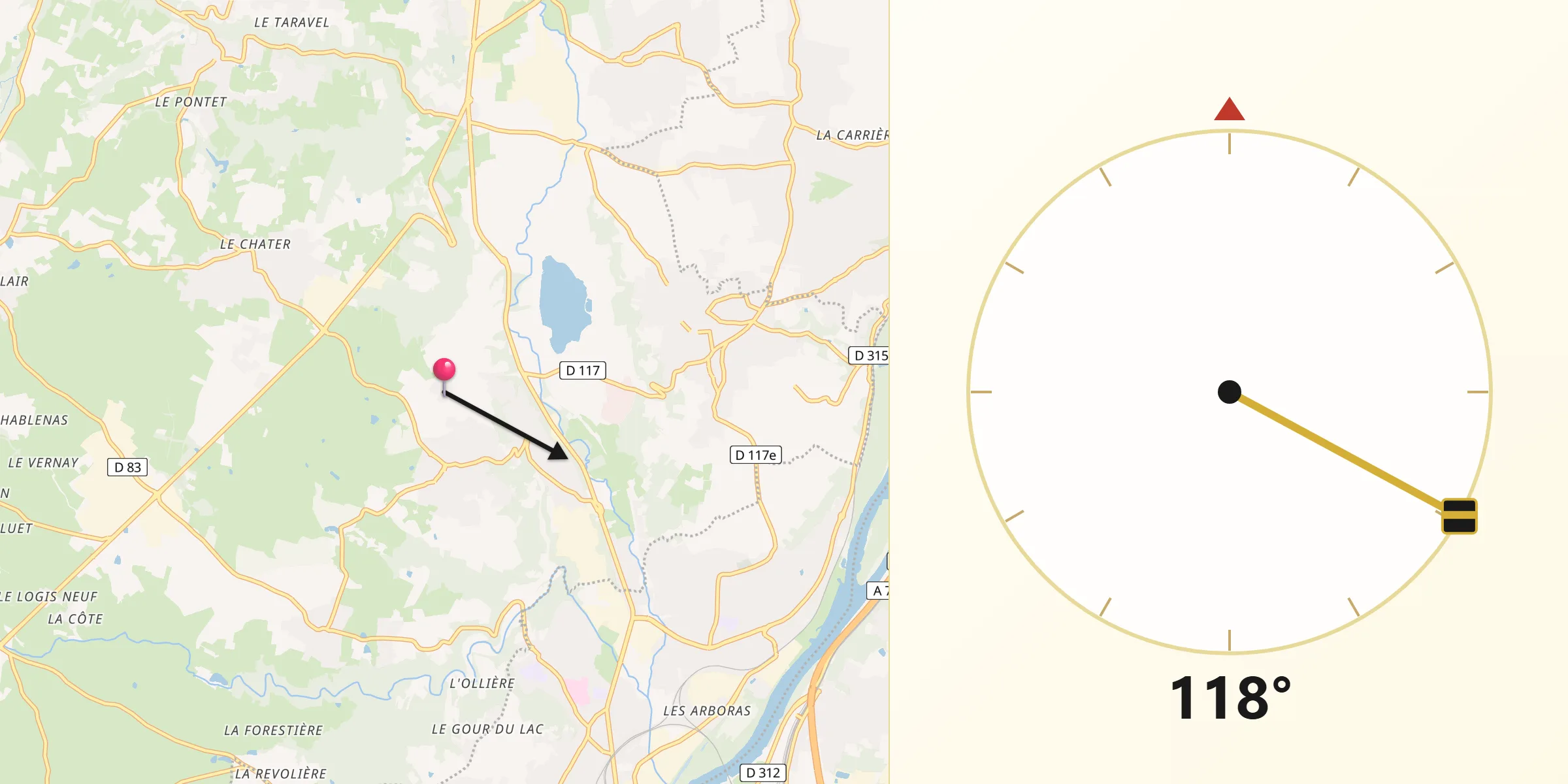 Direction vers la Qibla depuis Montagny