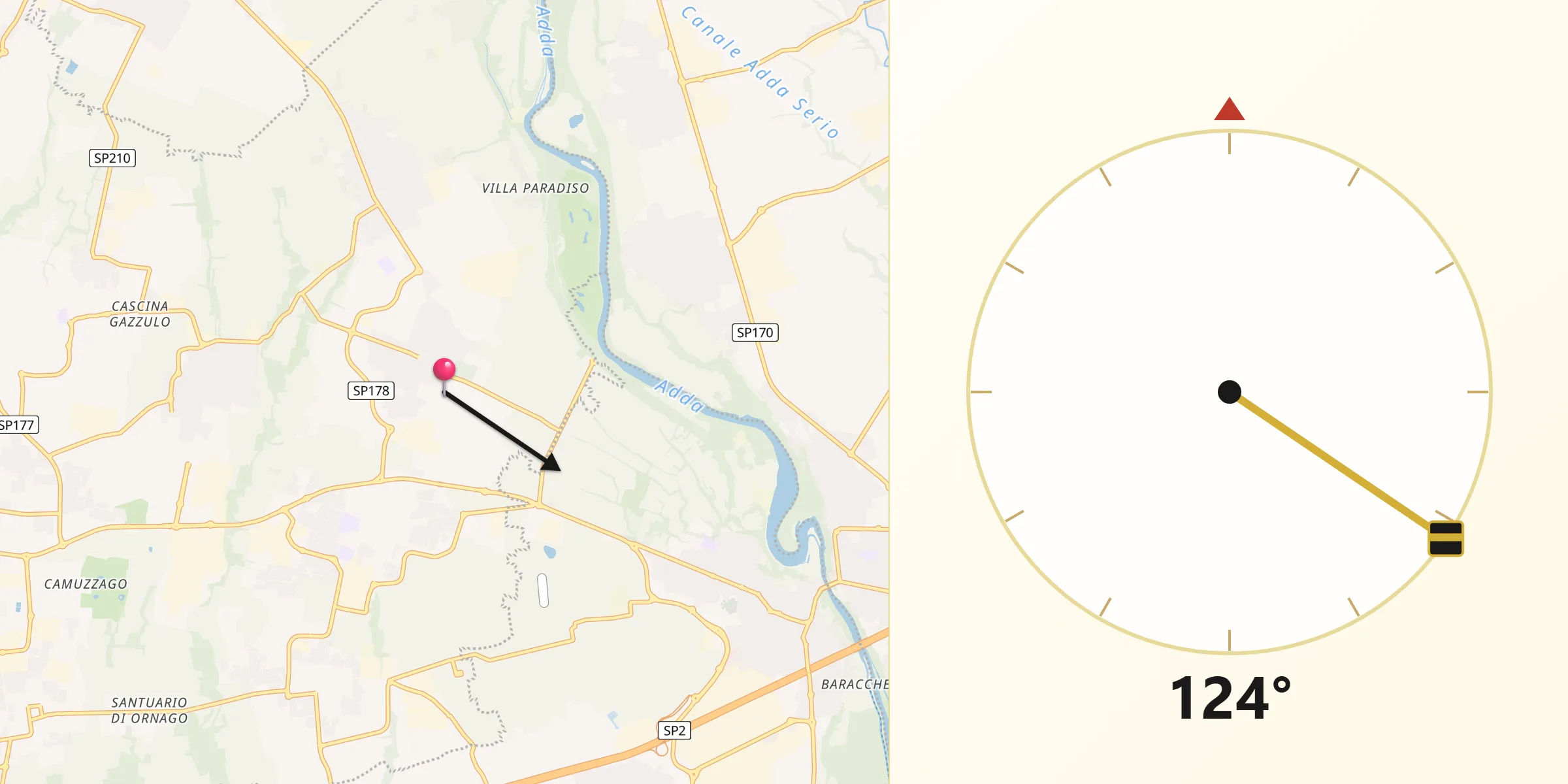 Direzione della Qibla da Cornate d'Adda