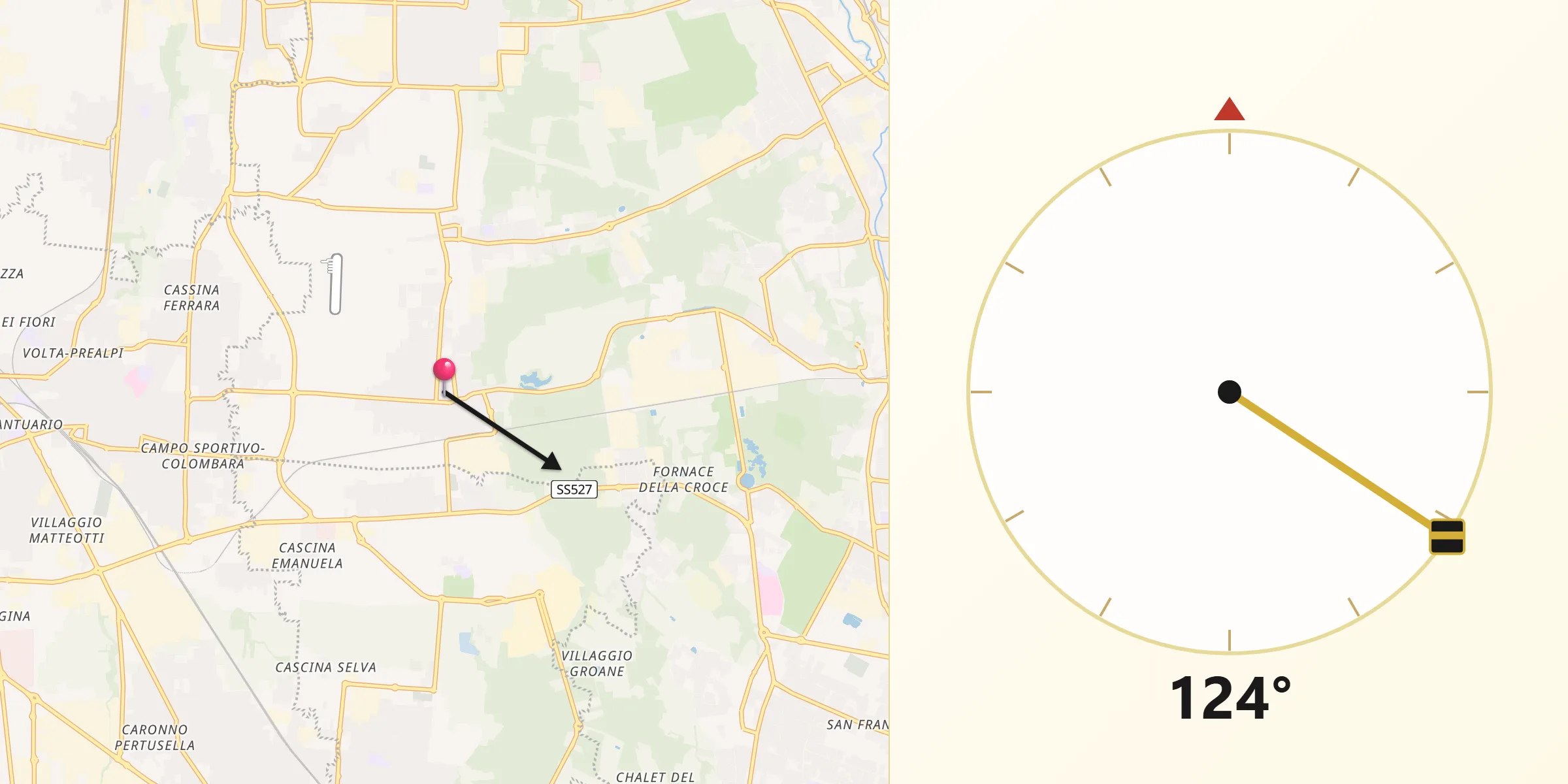 Direzione della Qibla da Ceriano Laghetto