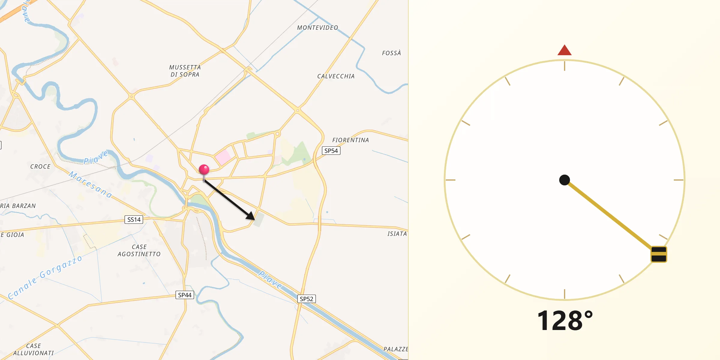 Direzione della Qibla da San Donà di Piave