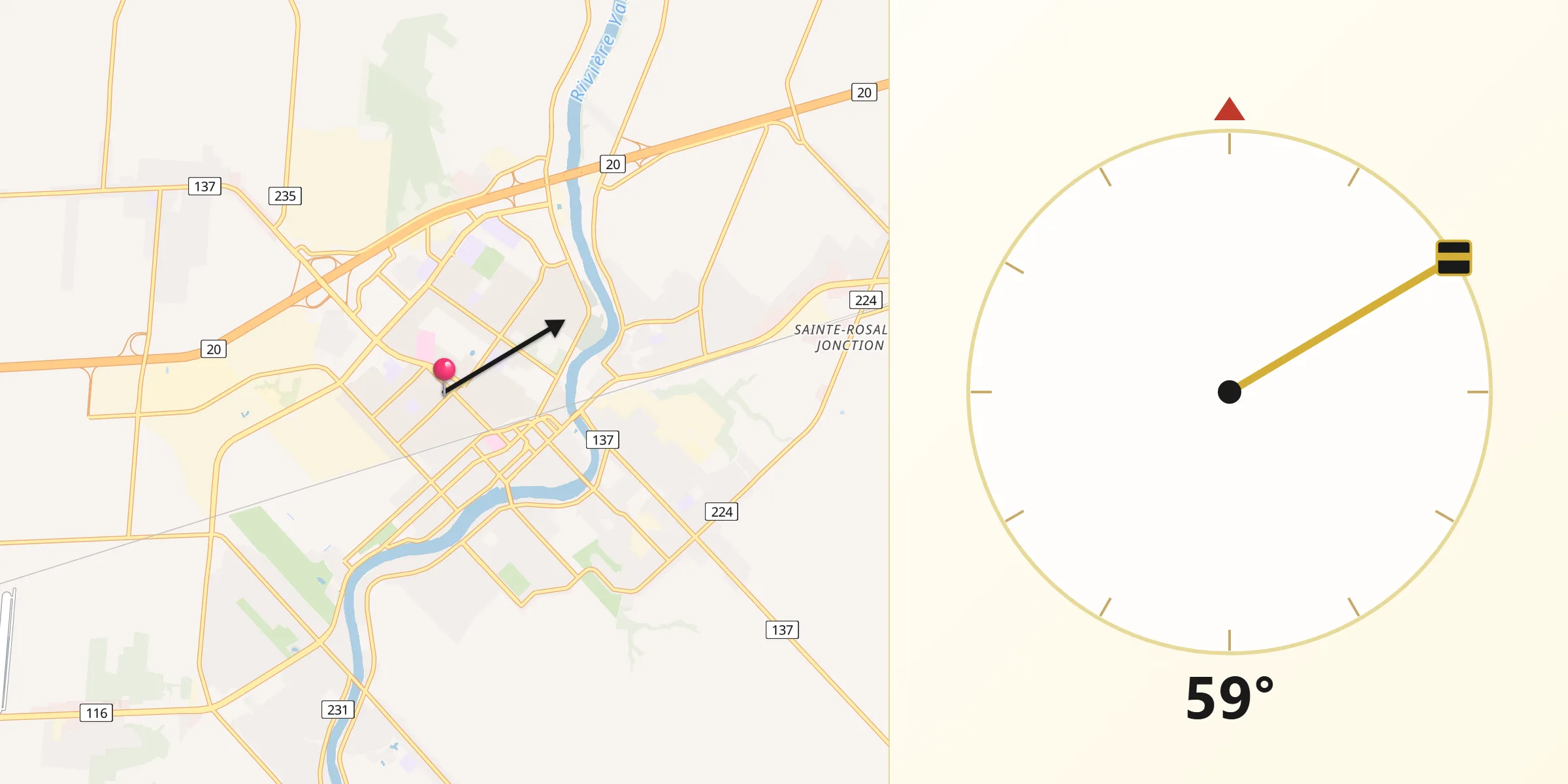 Qibla Direction from Saint-Hyacinthe