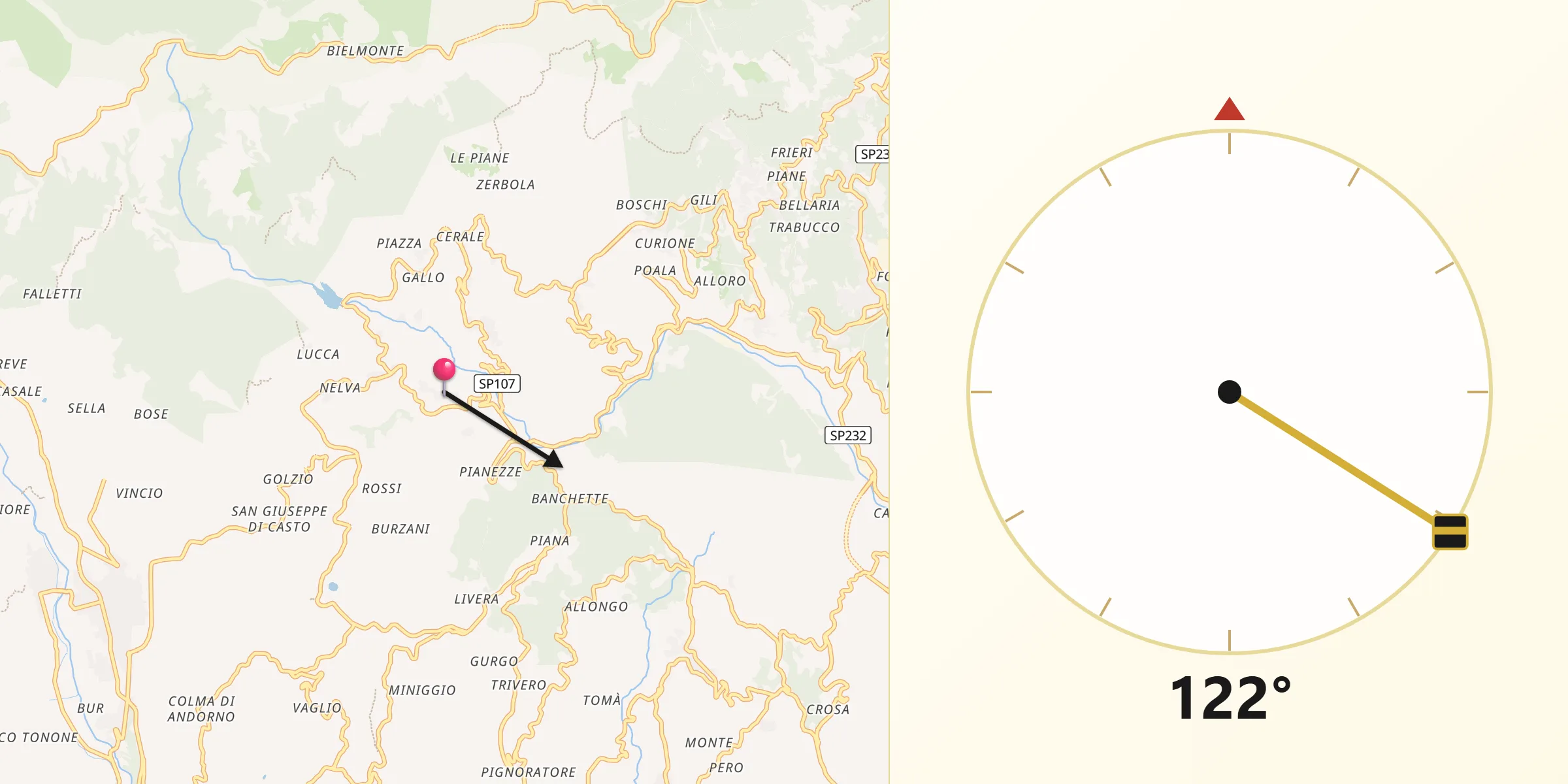 Direzione della Qibla da Callabiana - Chiesa