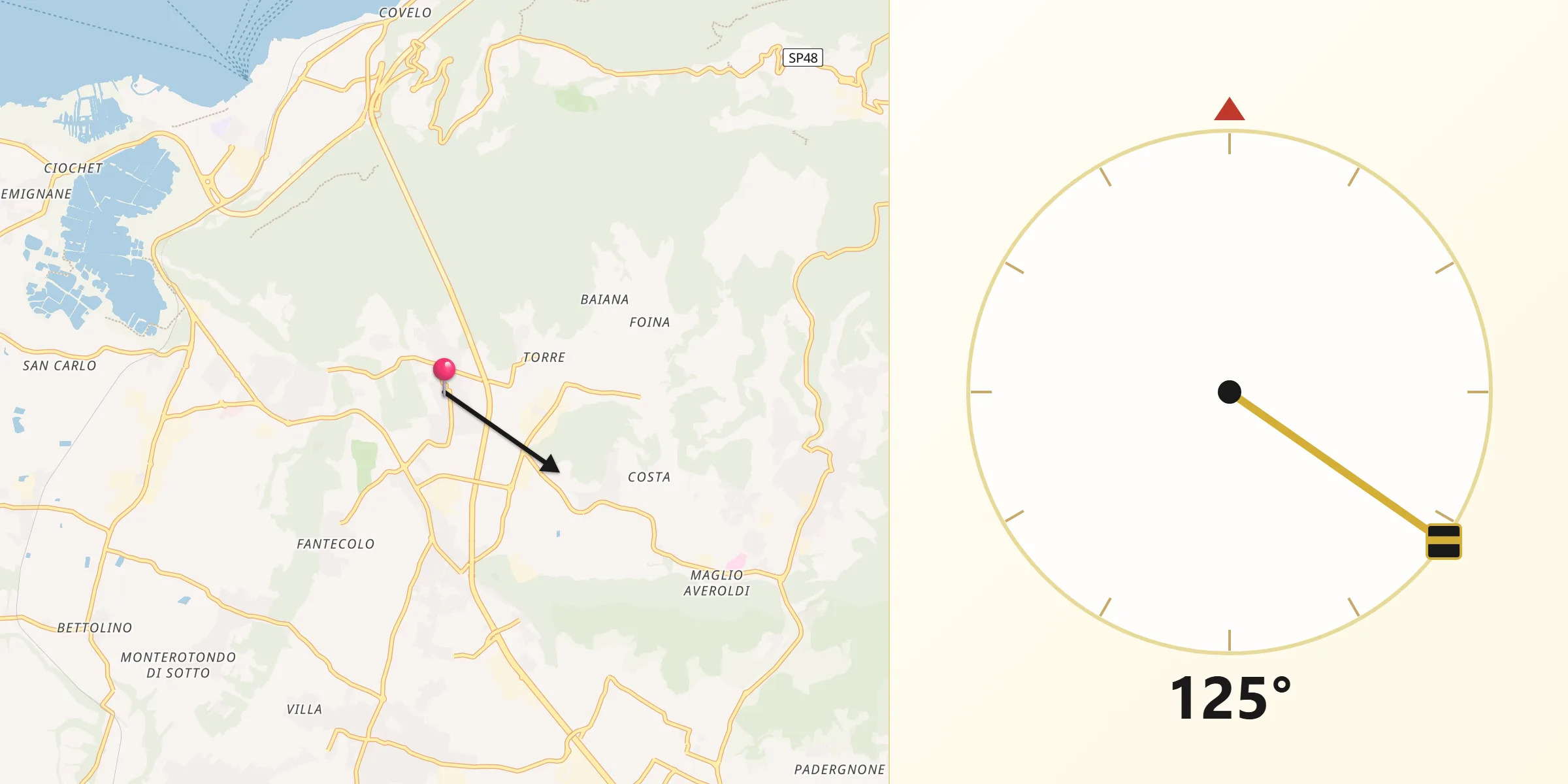 Direzione della Qibla da Provezze