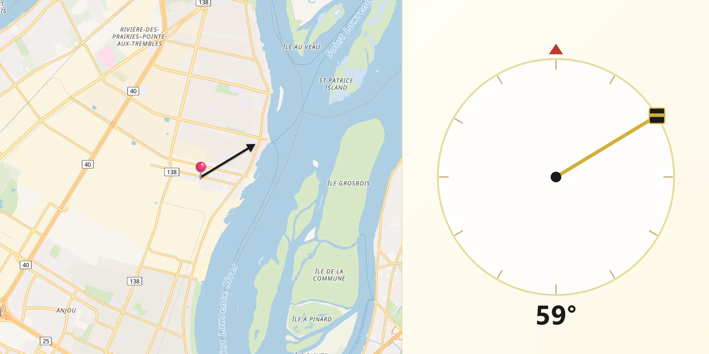 Qibla Direction from Montréal-Est