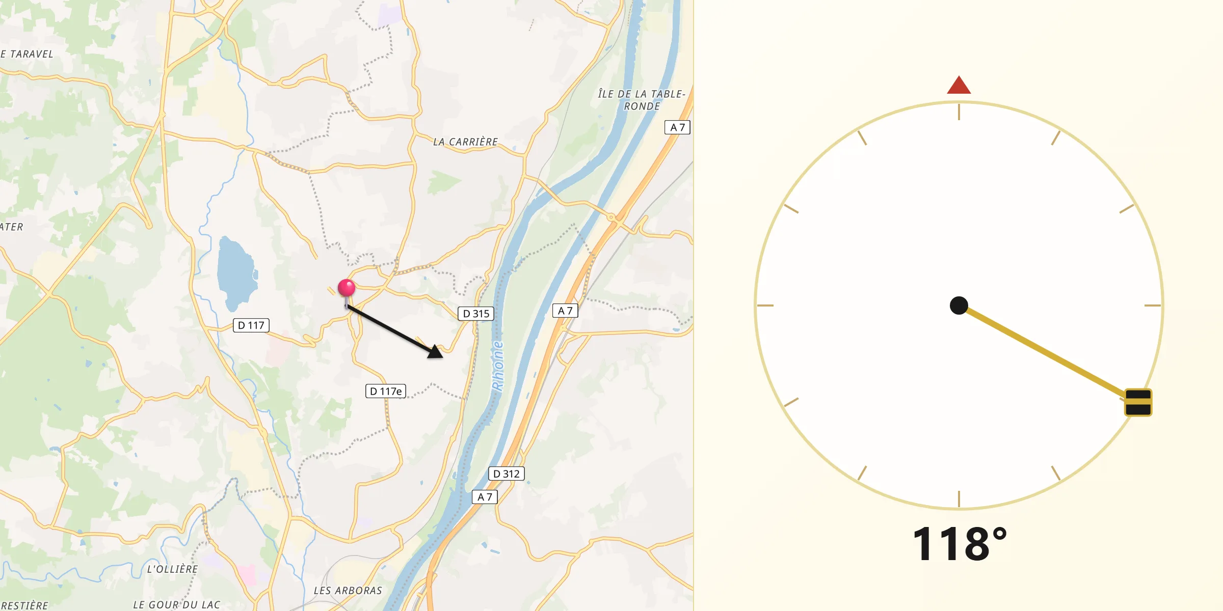 Direction vers la Qibla depuis Millery