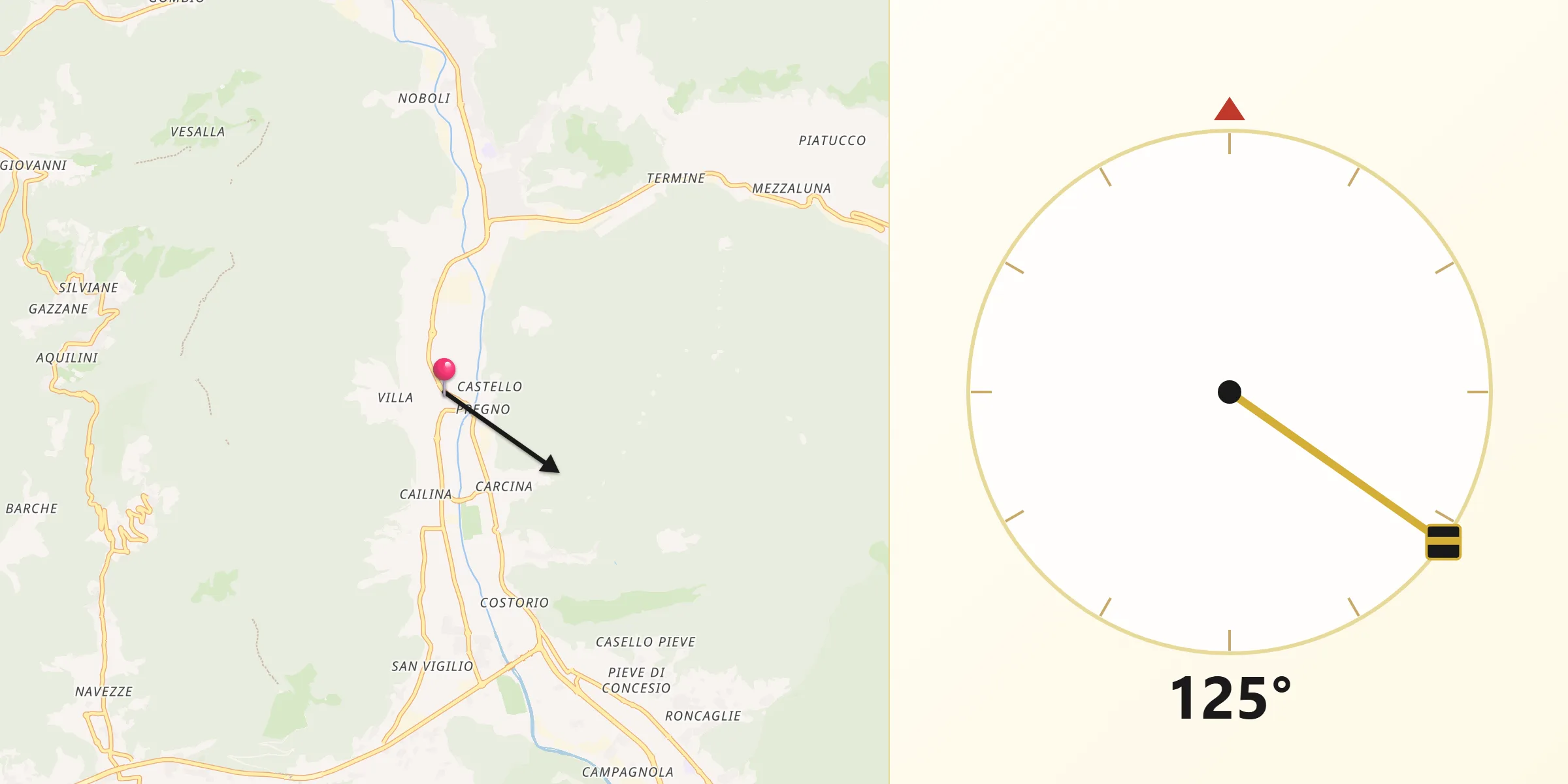 Direzione della Qibla da Villa Carcina