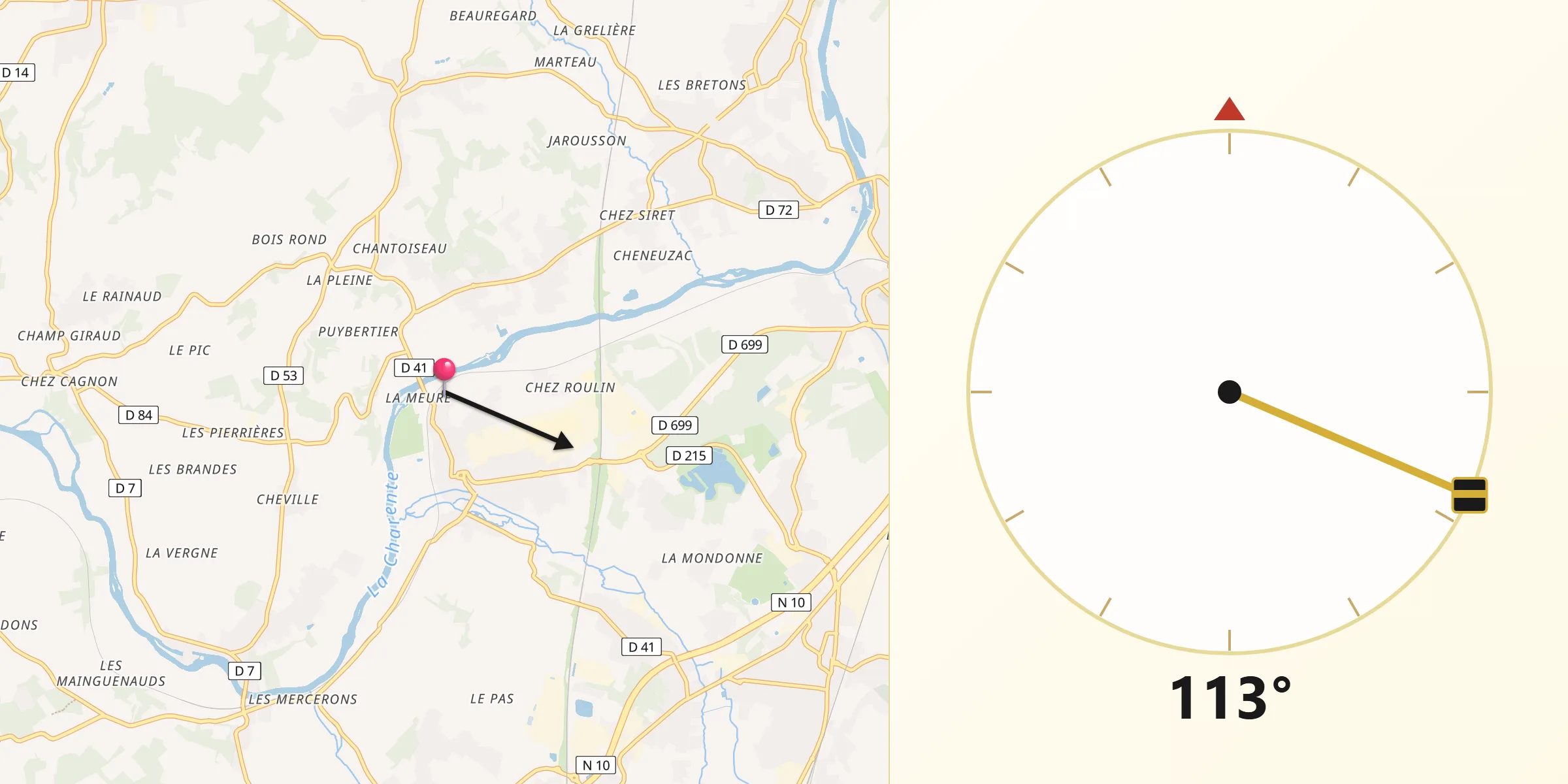 Direction vers la Qibla depuis Nersac