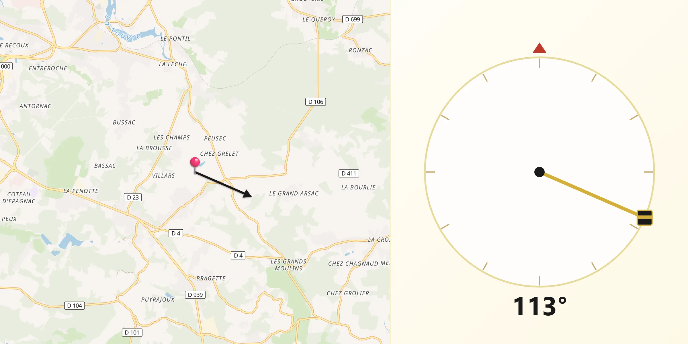Direction vers la Qibla depuis Garat