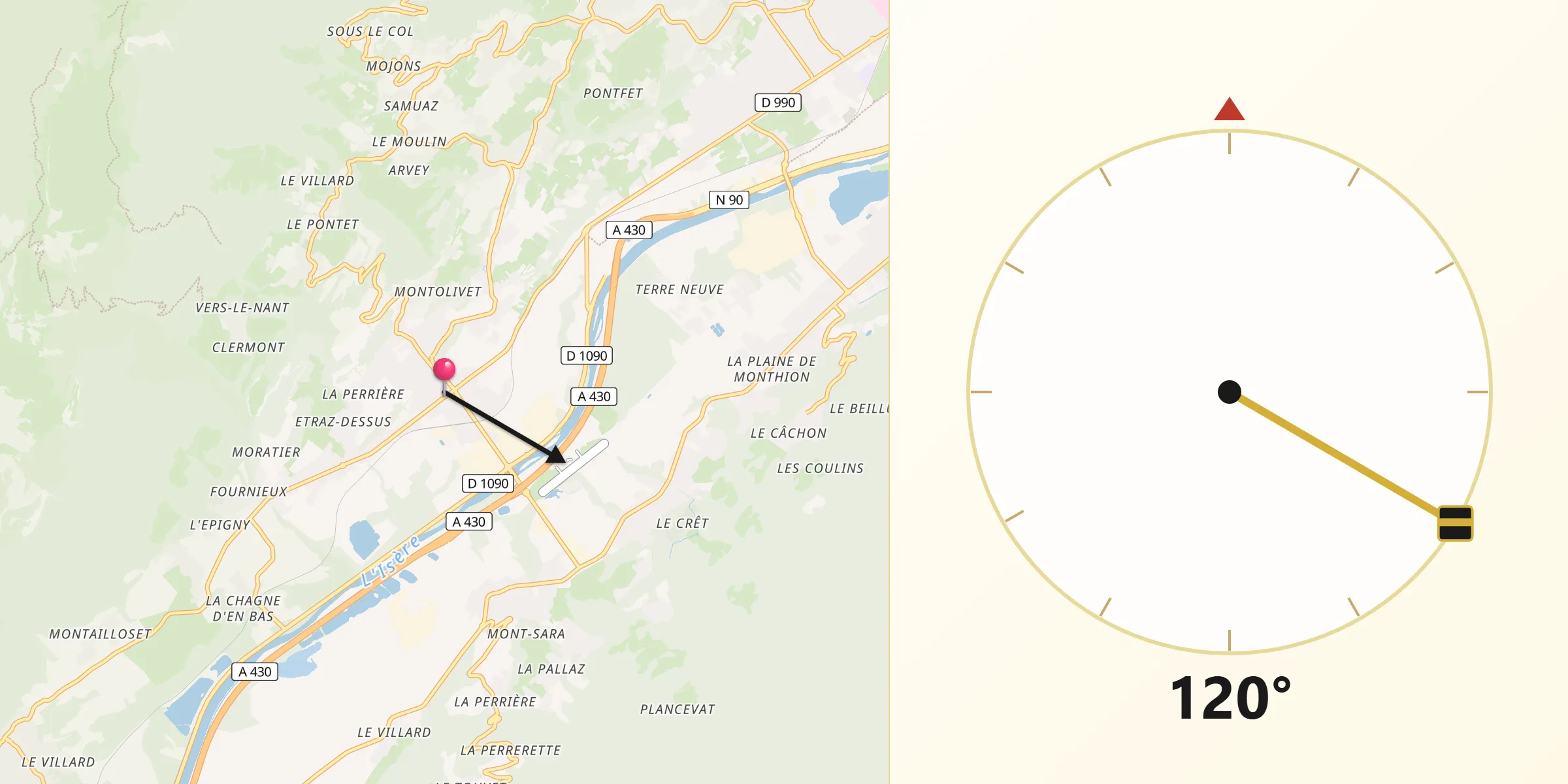 Direction vers la Qibla depuis Frontenex