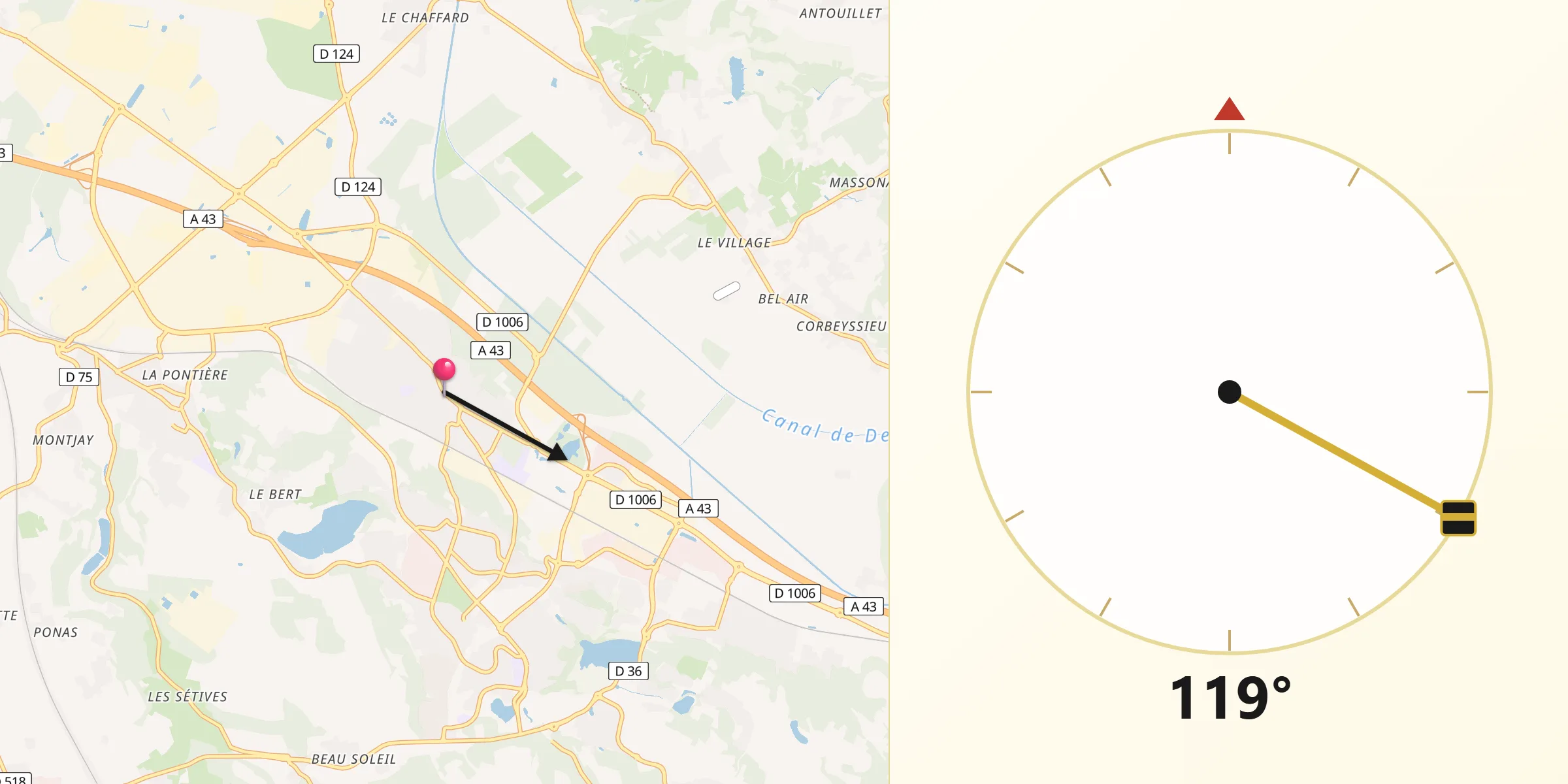 Direction vers la Qibla depuis La Verpillière