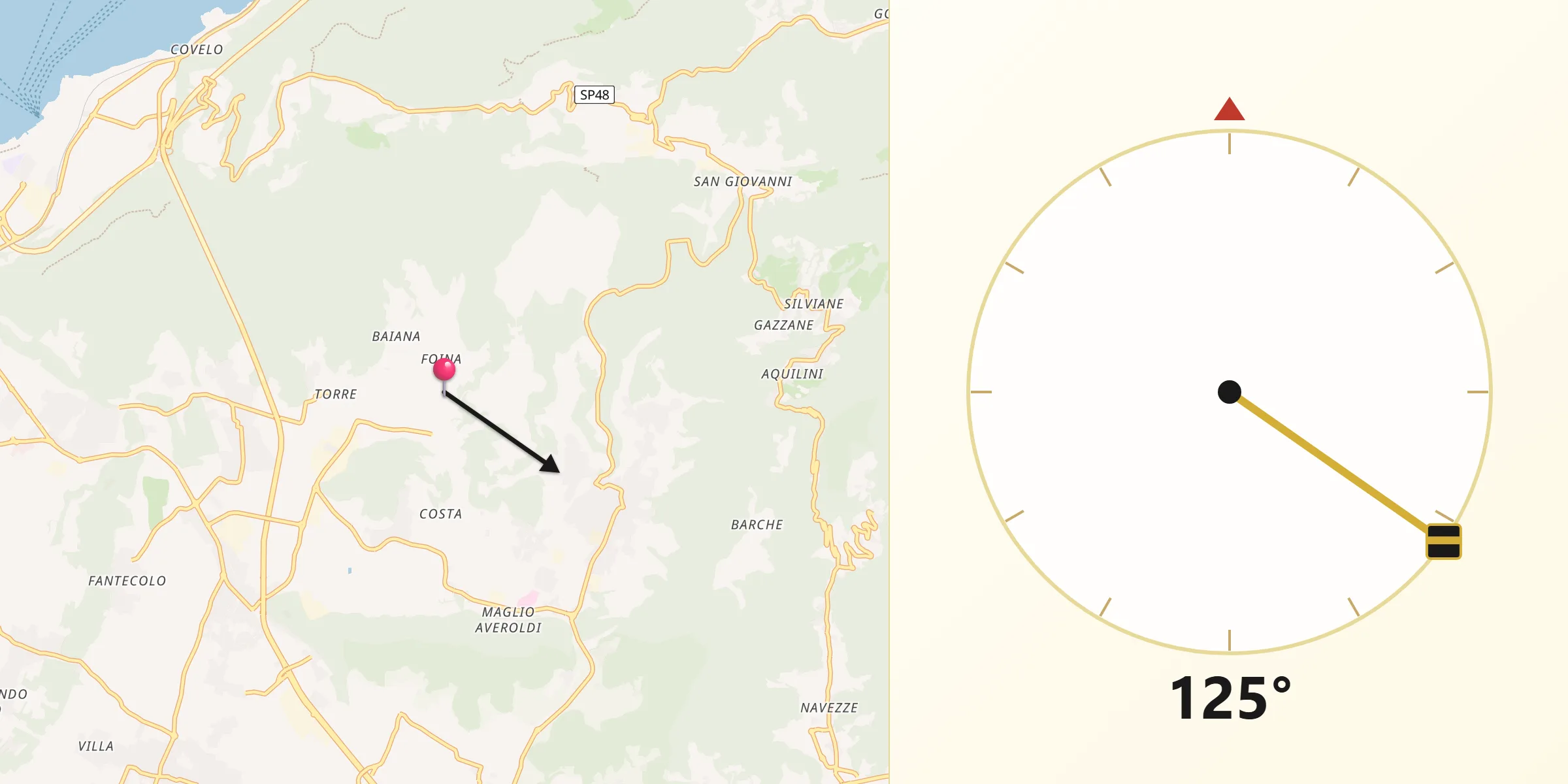 Direzione della Qibla da Monticelli Brusati