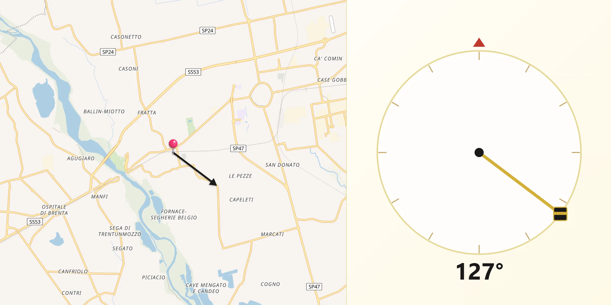 Direzione della Qibla da Fontaniva