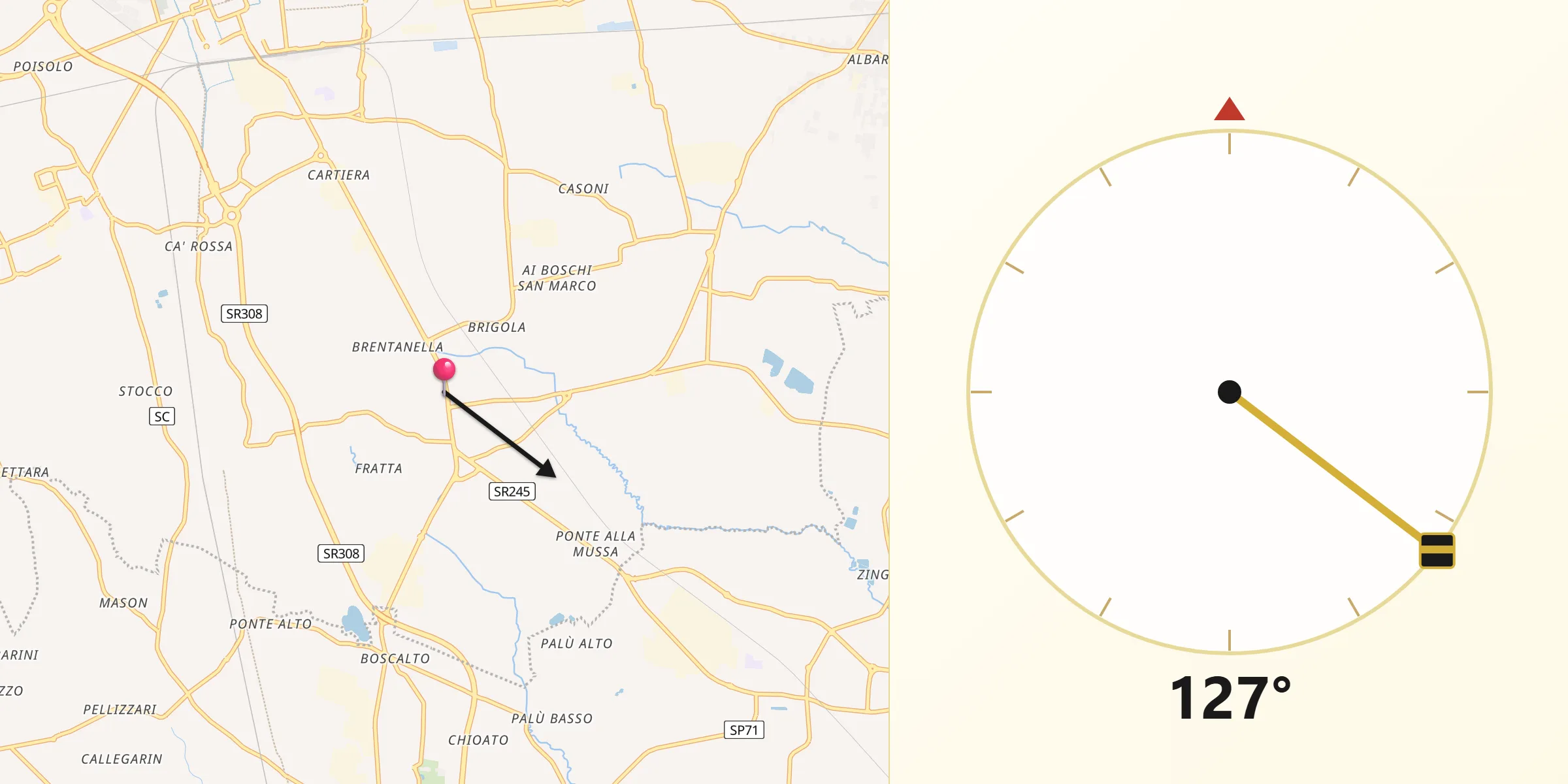 Direzione della Qibla da Resana