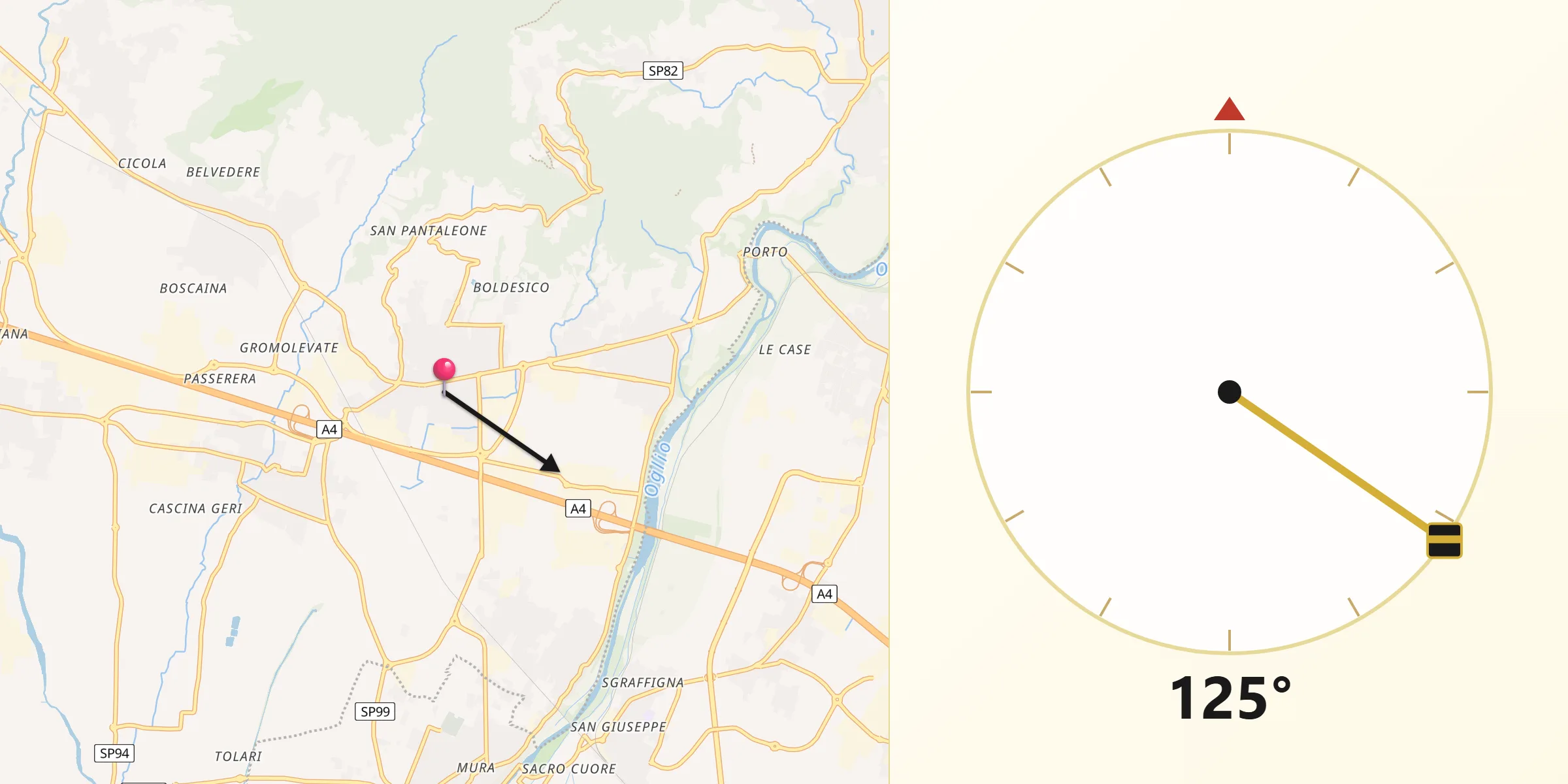 Direzione della Qibla da Grumello del Monte