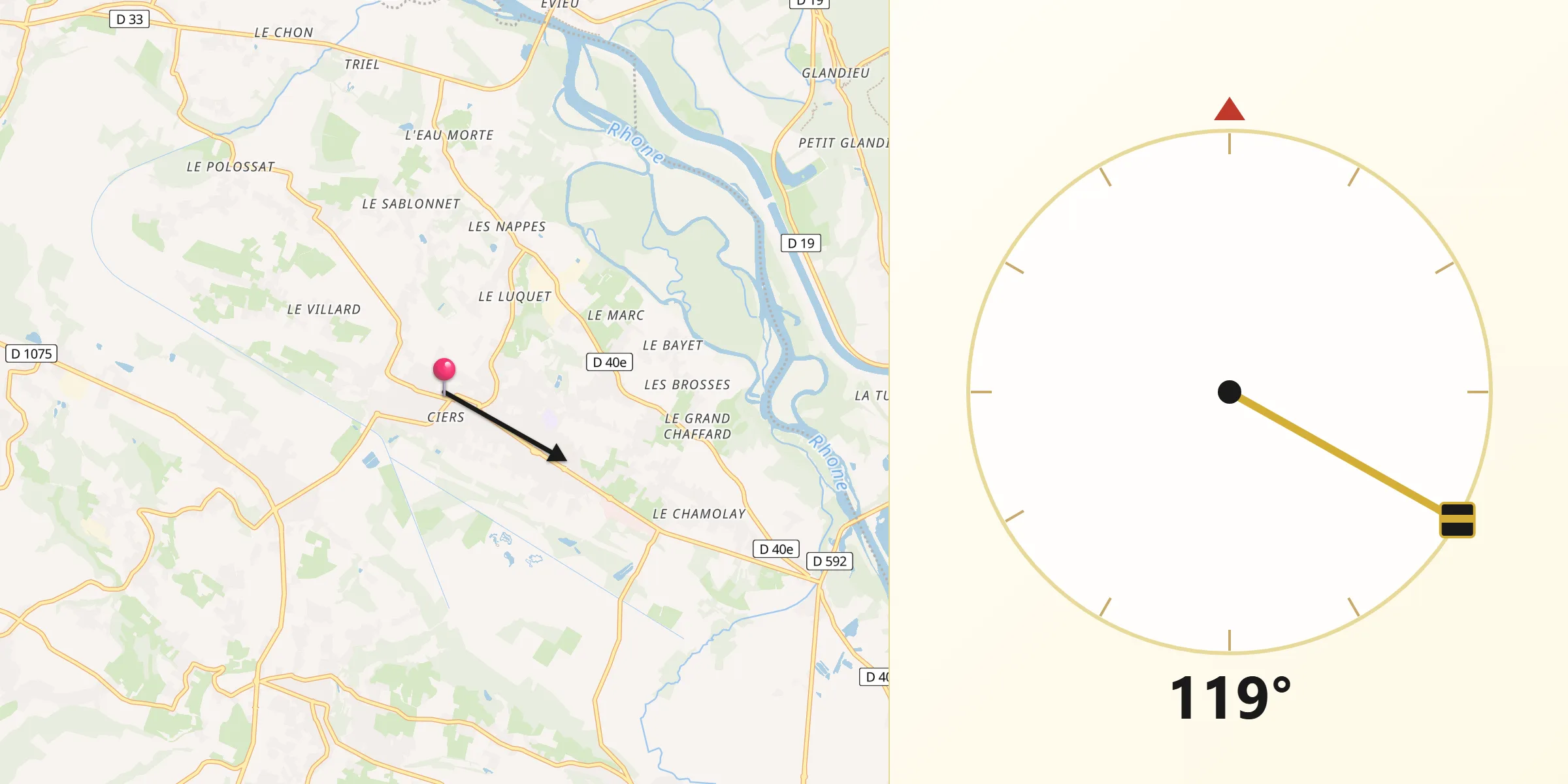 Direction vers la Qibla depuis Les Avenières