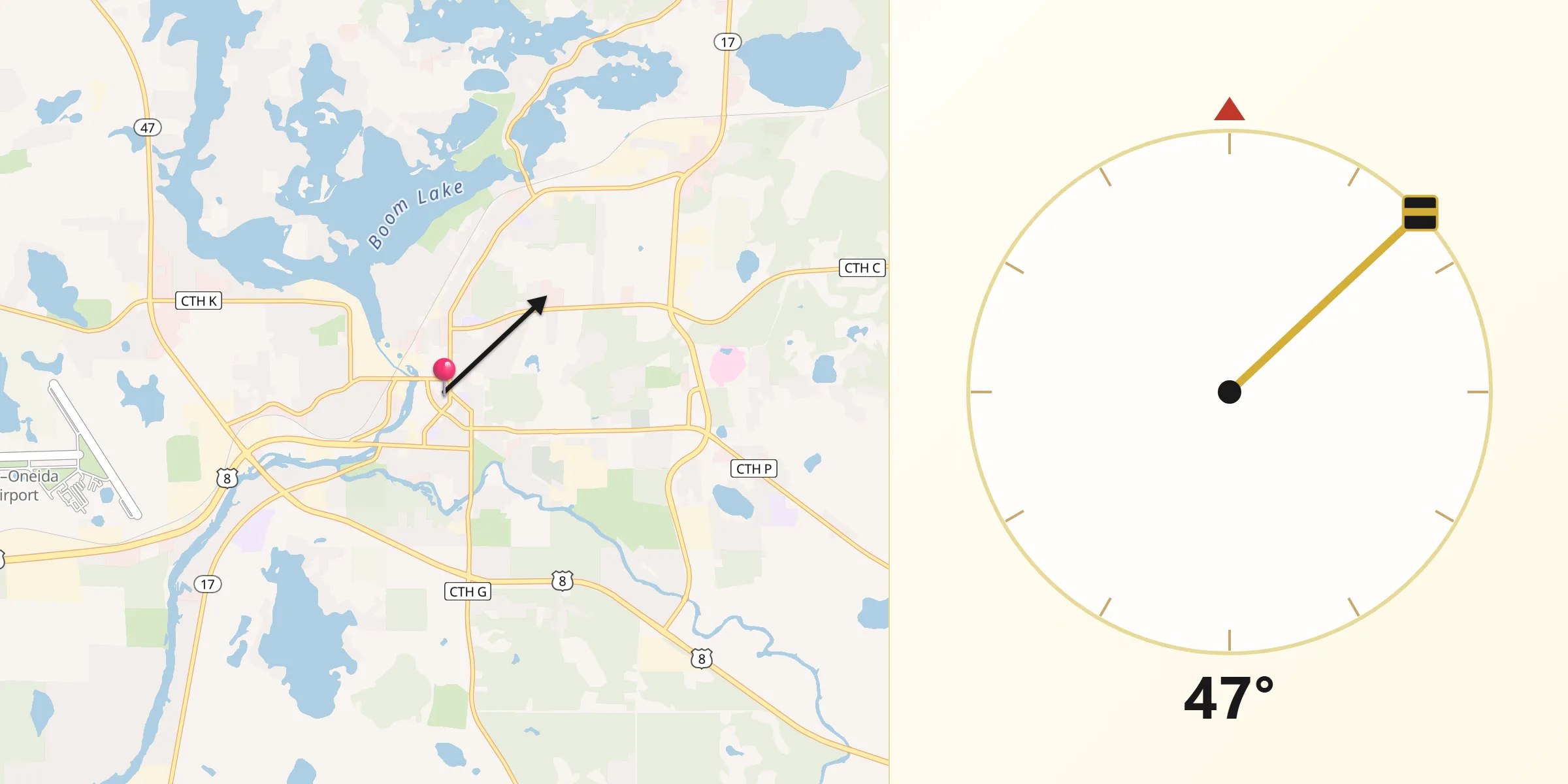 Qibla Direction from Rhinelander