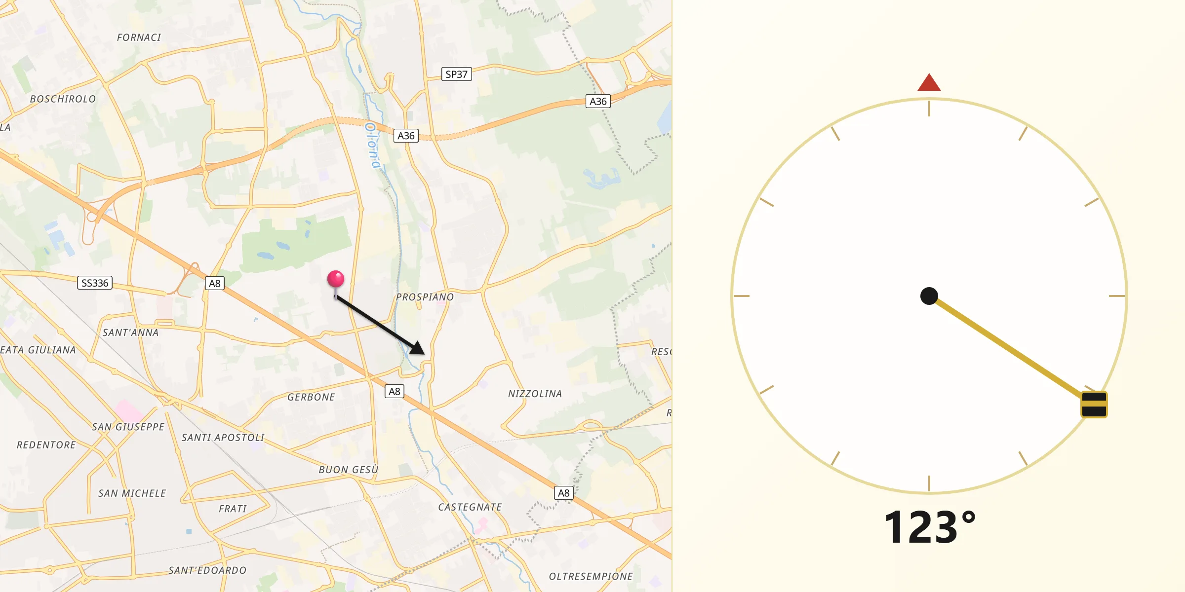 Direzione della Qibla da Olgiate Olona