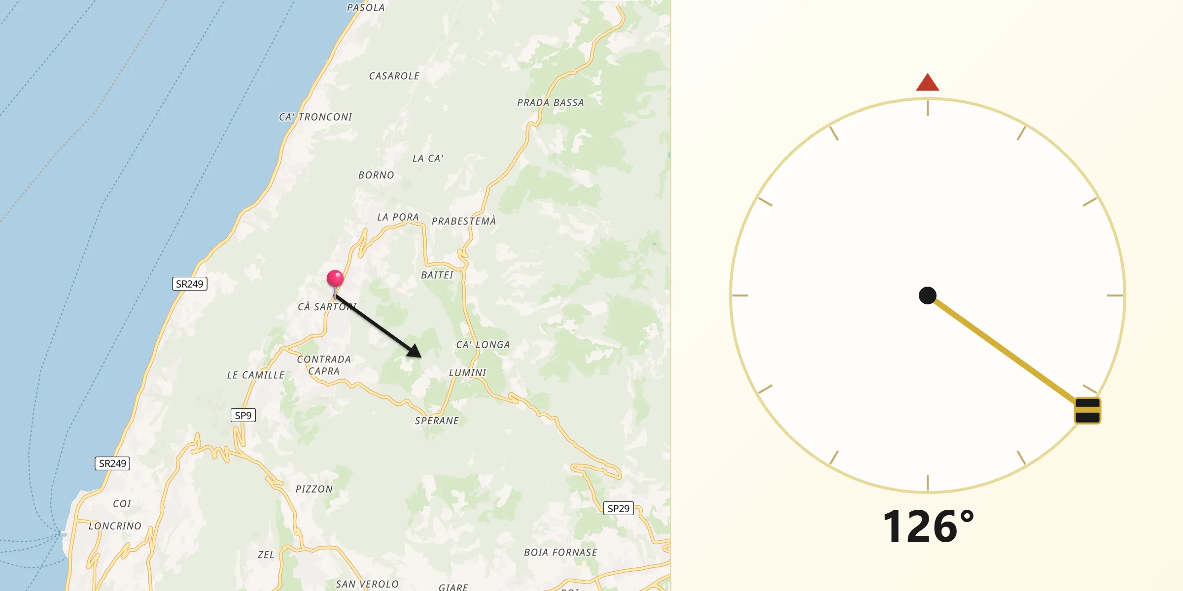 Direzione della Qibla da San Zeno di Montagna
