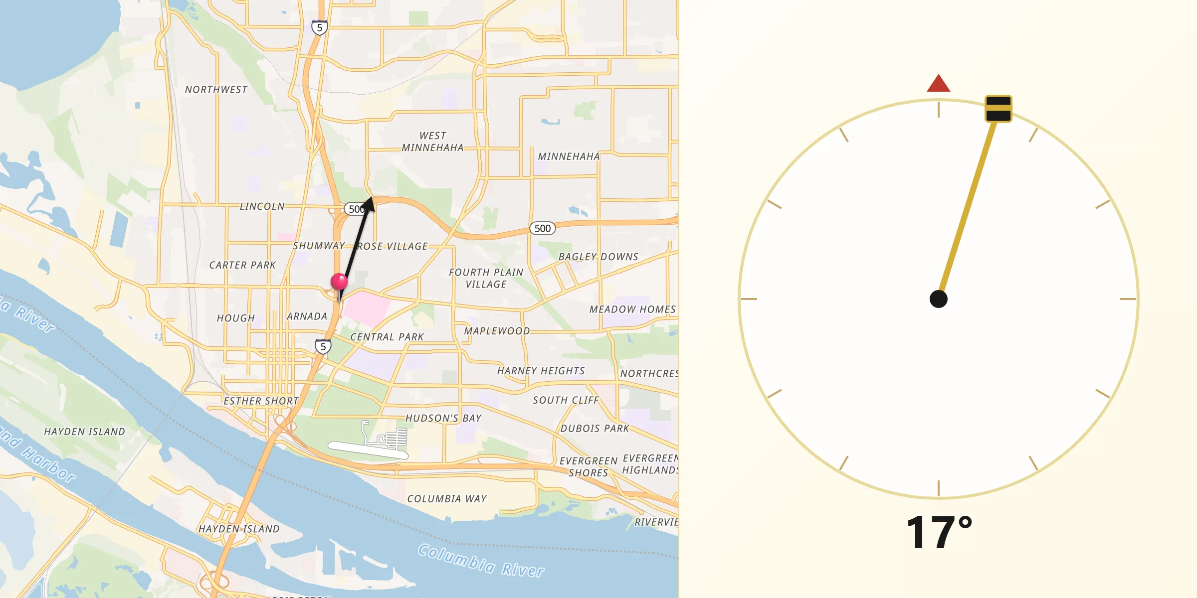 Dirección de la Qibla desde Vancouver