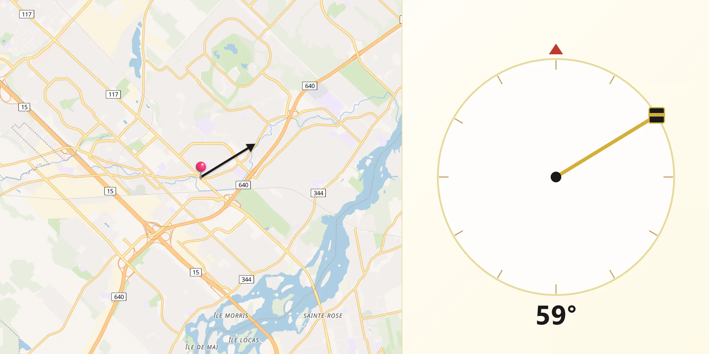 Qibla Direction from Sainte-Thérèse