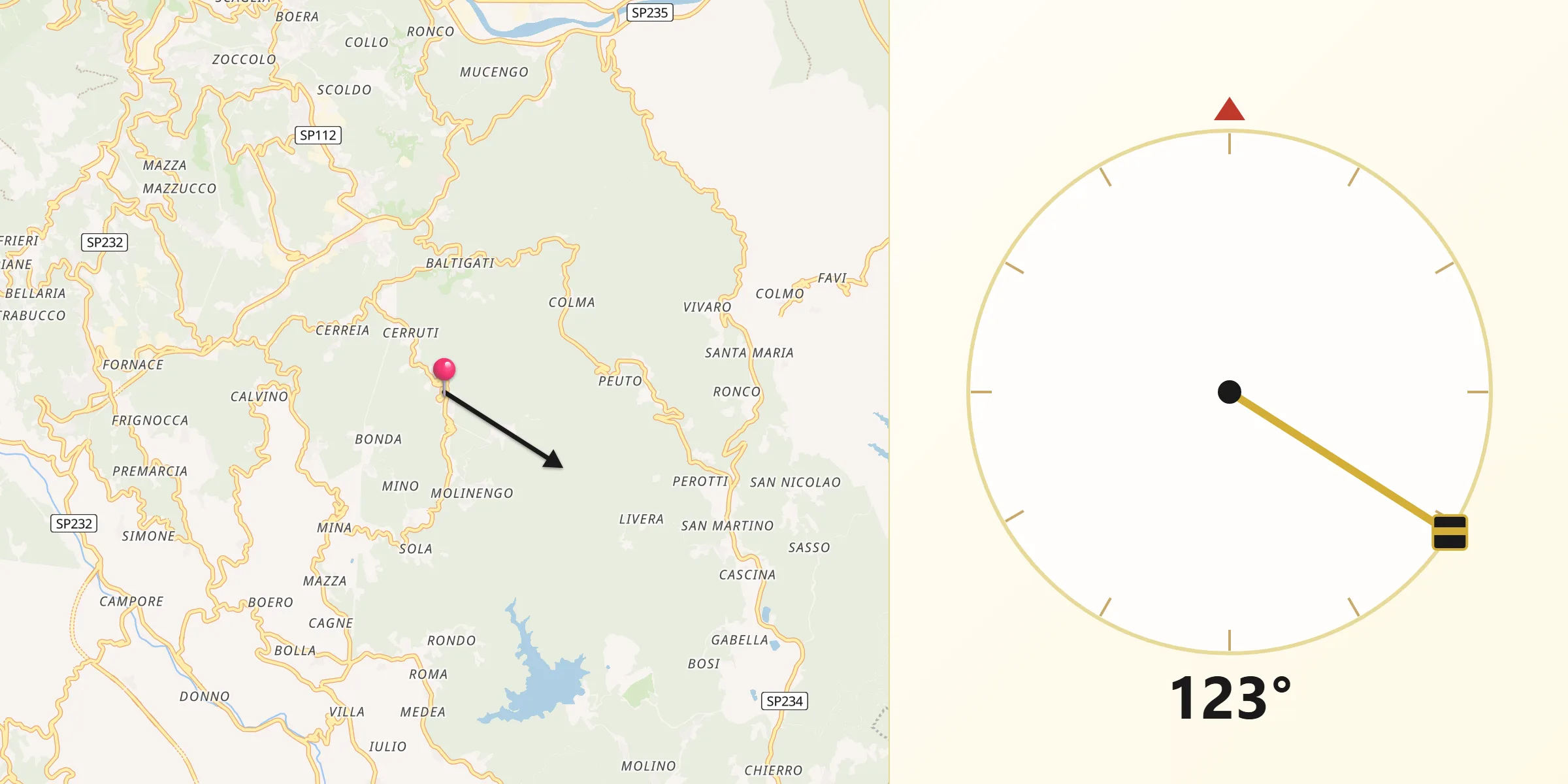 Direzione della Qibla da Soprana
