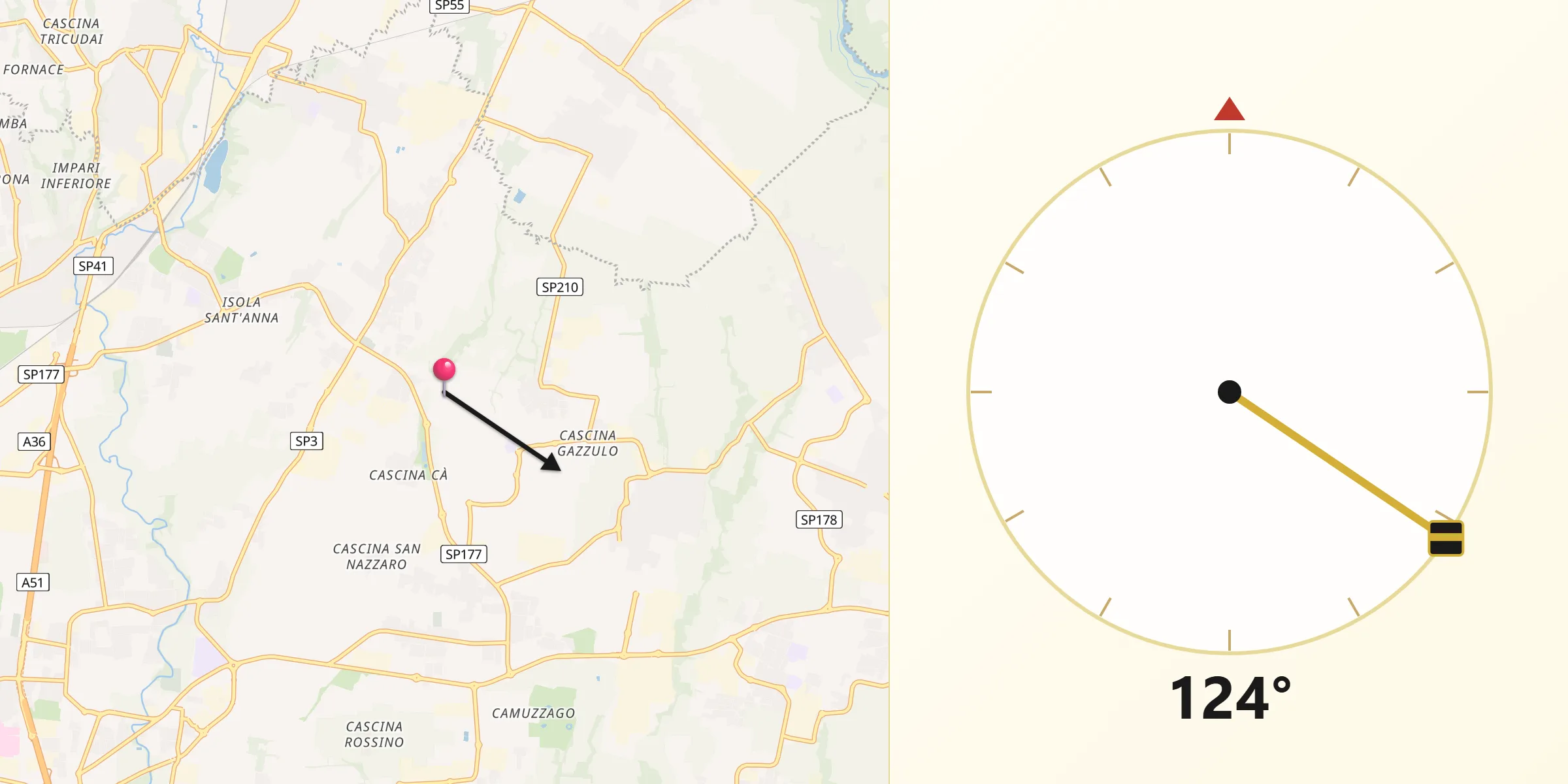 Direzione della Qibla da Aicurzio