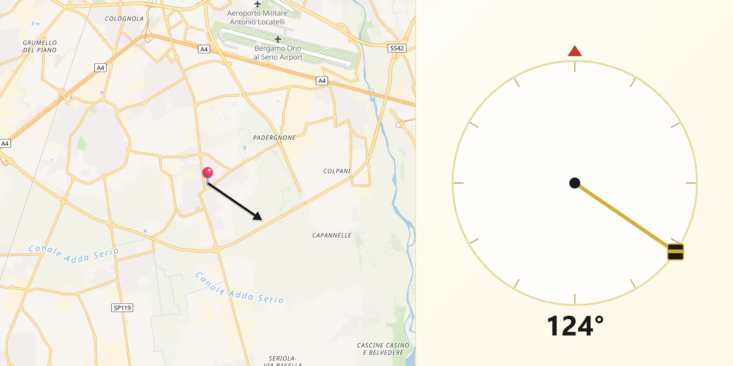 Direzione della Qibla da Zanica