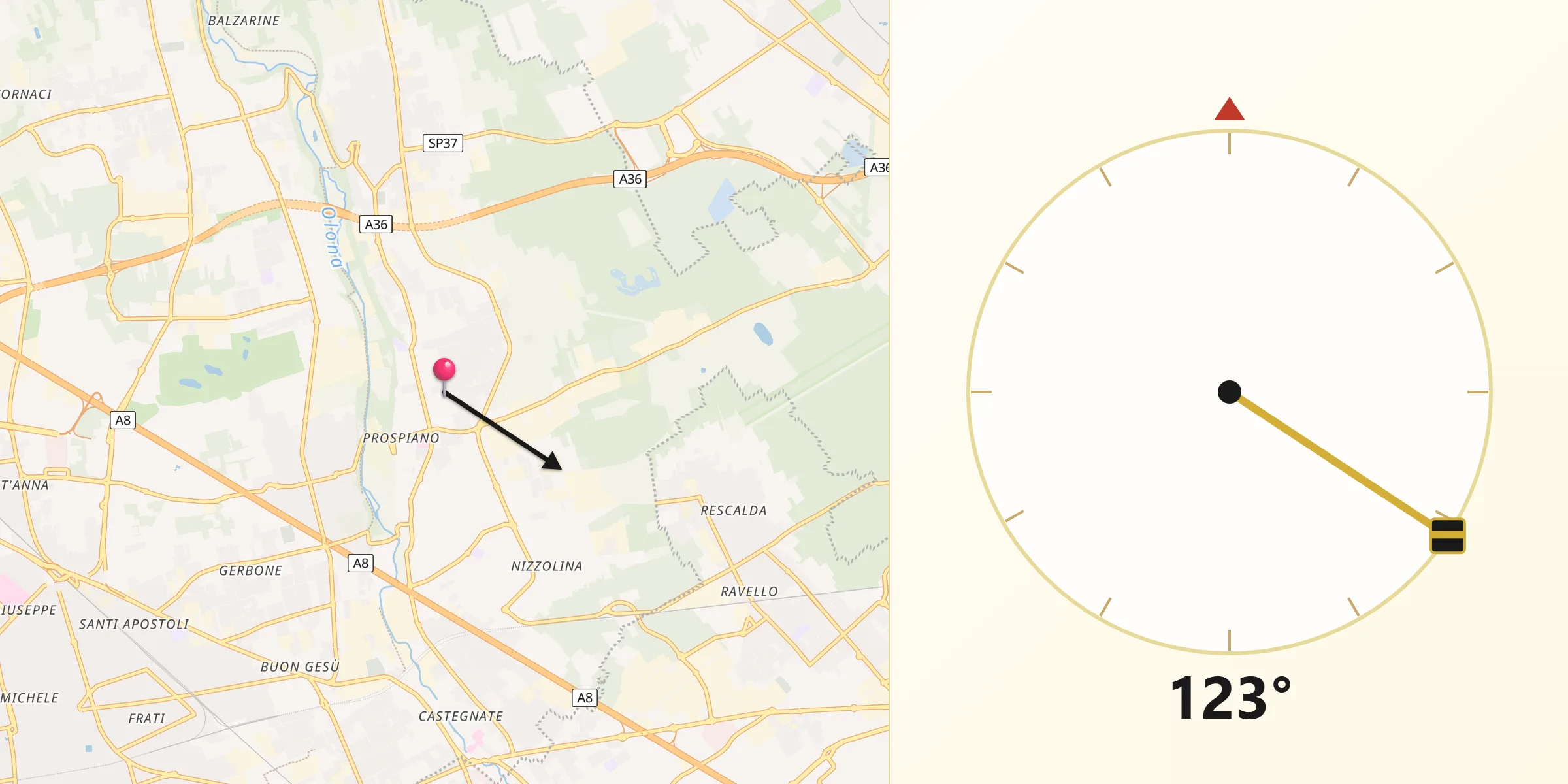 Direzione della Qibla da Gorla Minore
