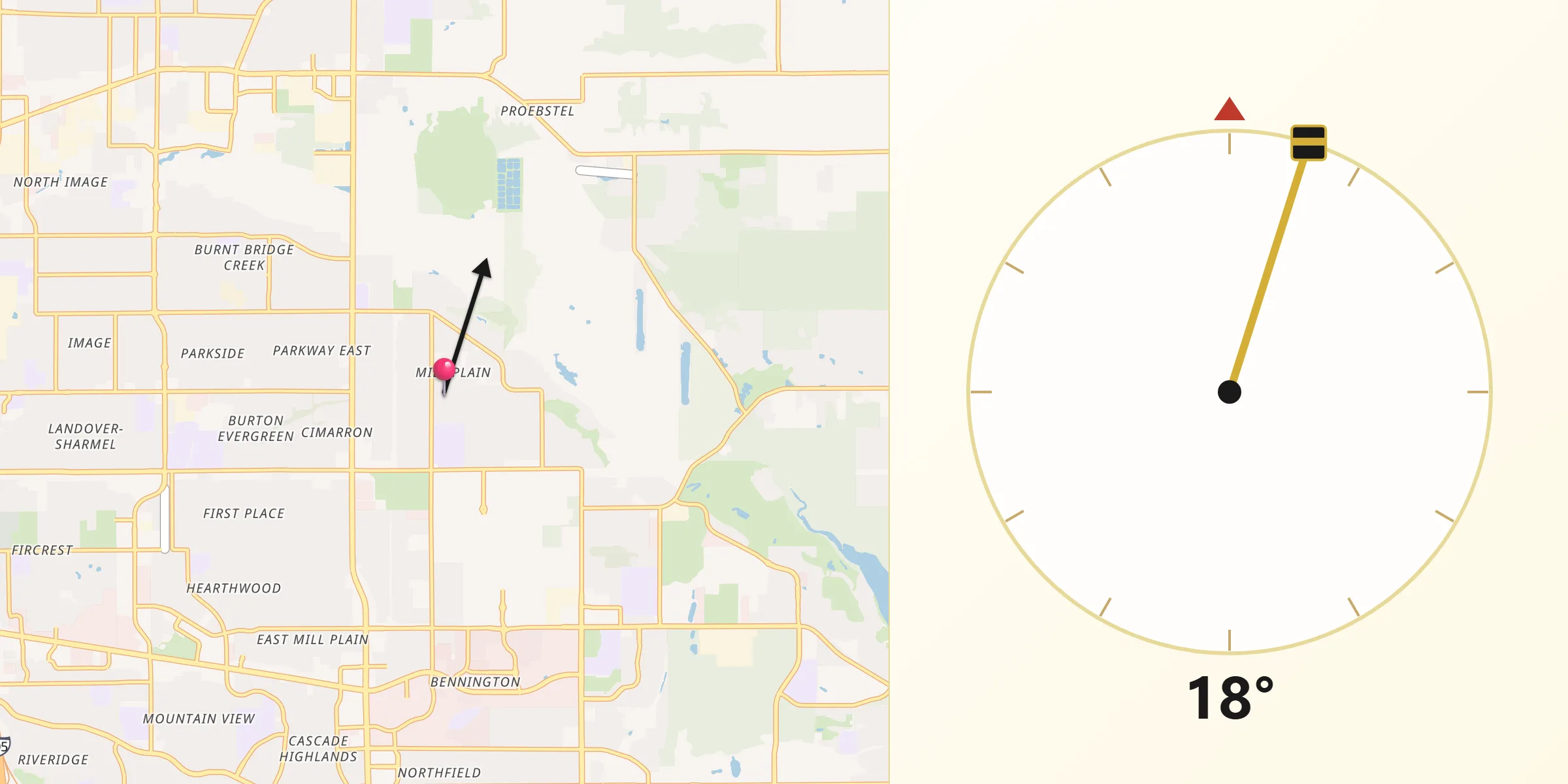 Qibla Direction from Mill Plain
