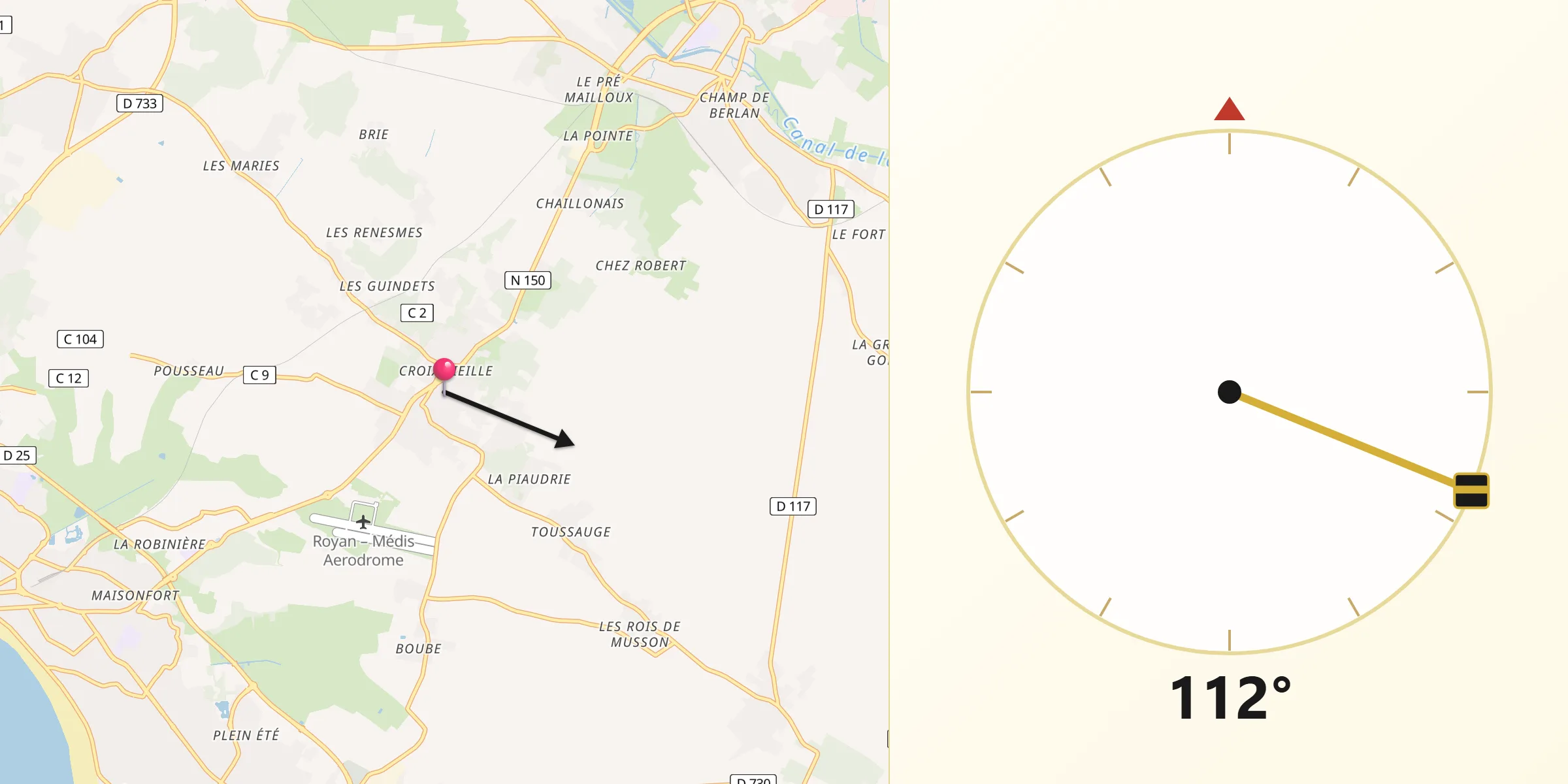 Direction vers la Qibla depuis Médis