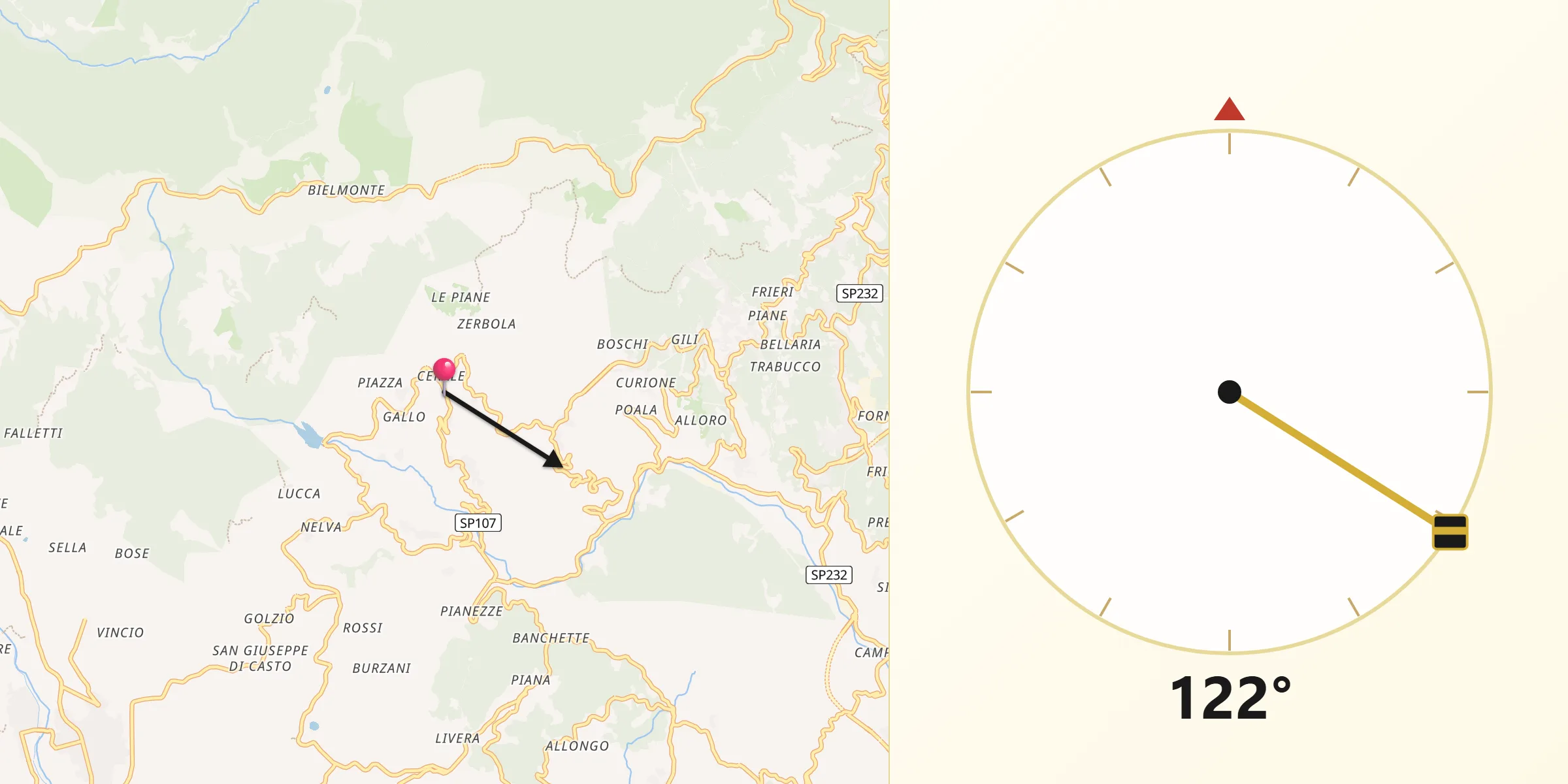 Direzione della Qibla da Camandona