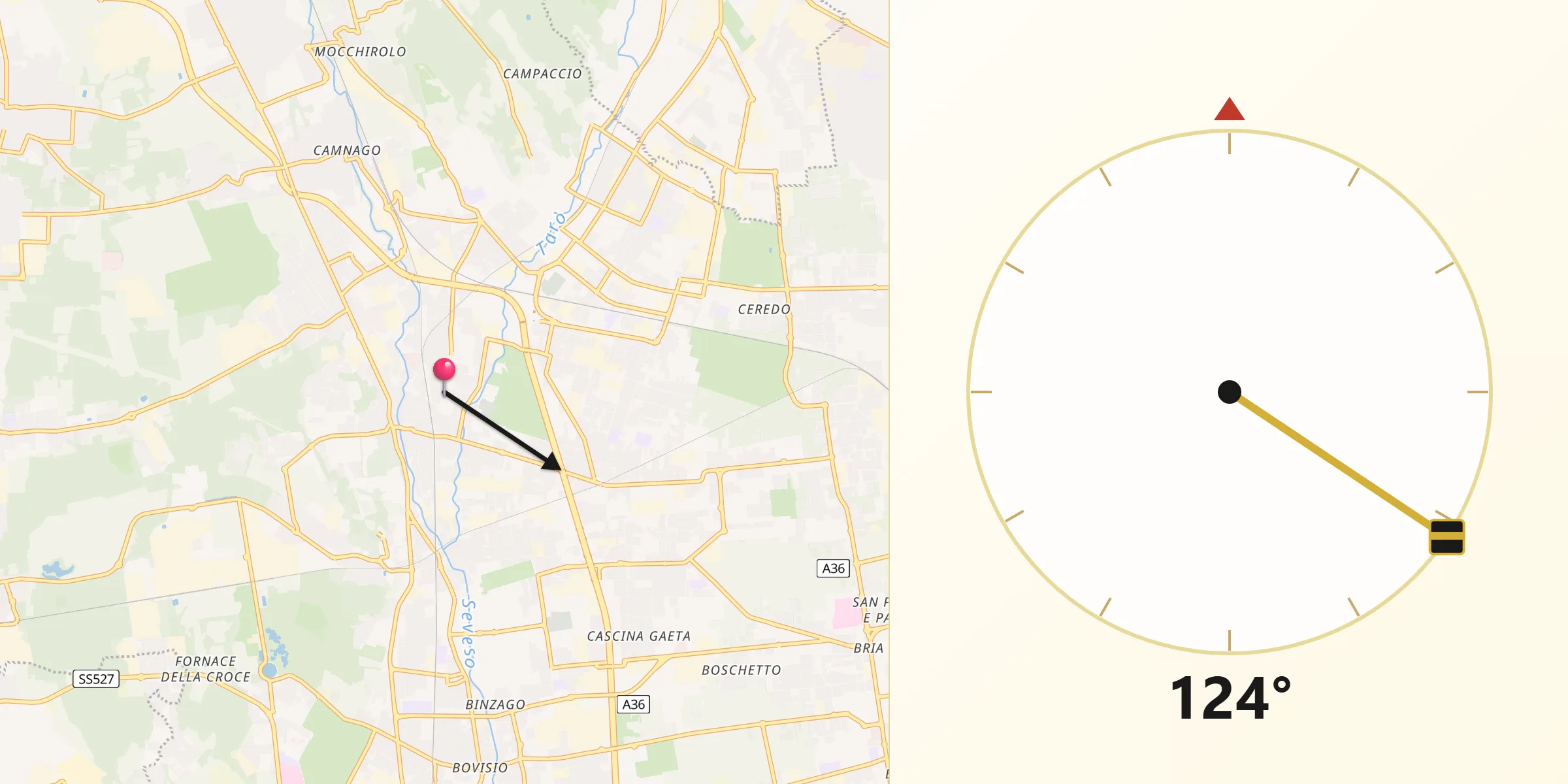 Direzione della Qibla da Seveso