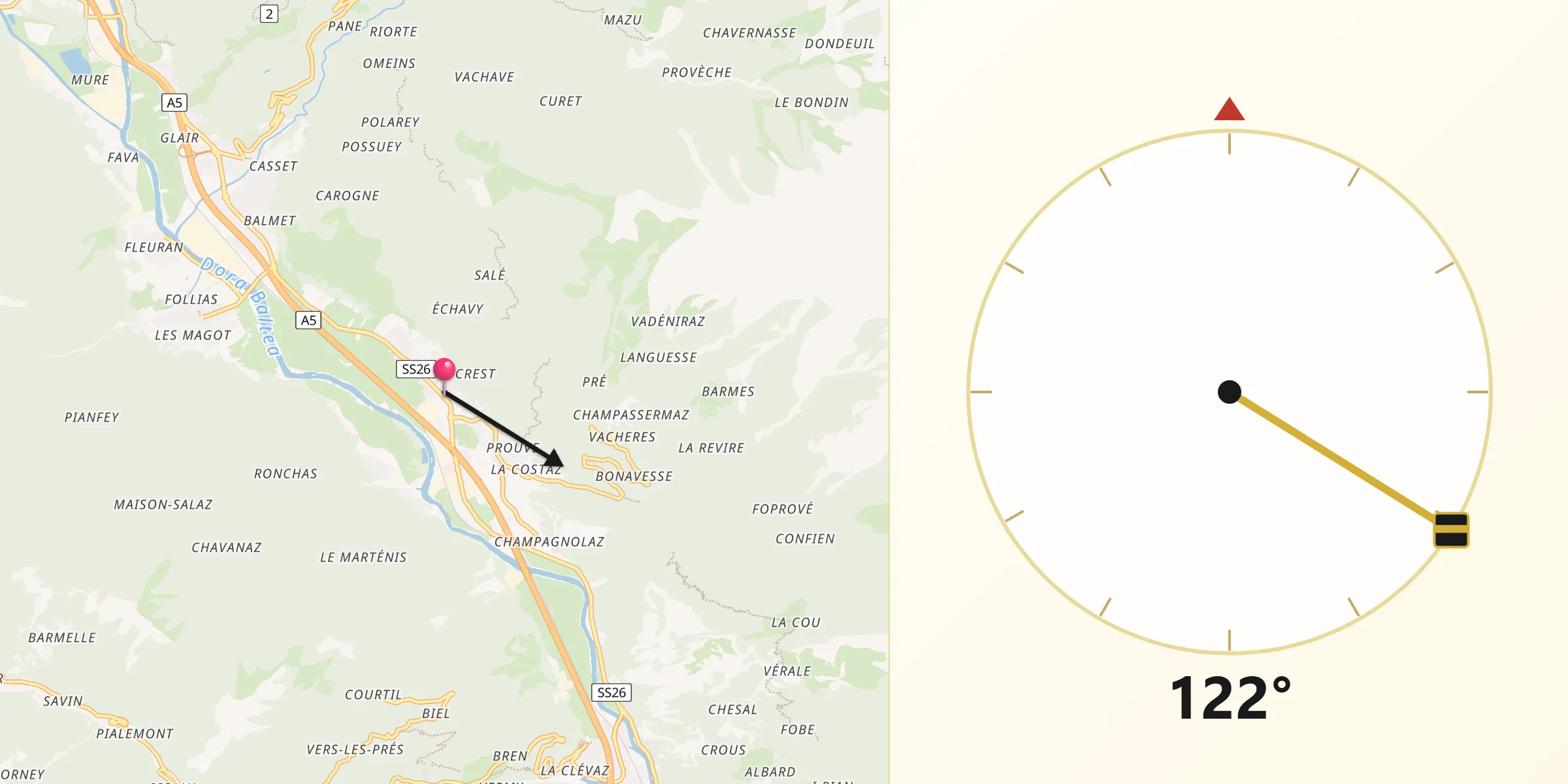 Direzione della Qibla da Arnad