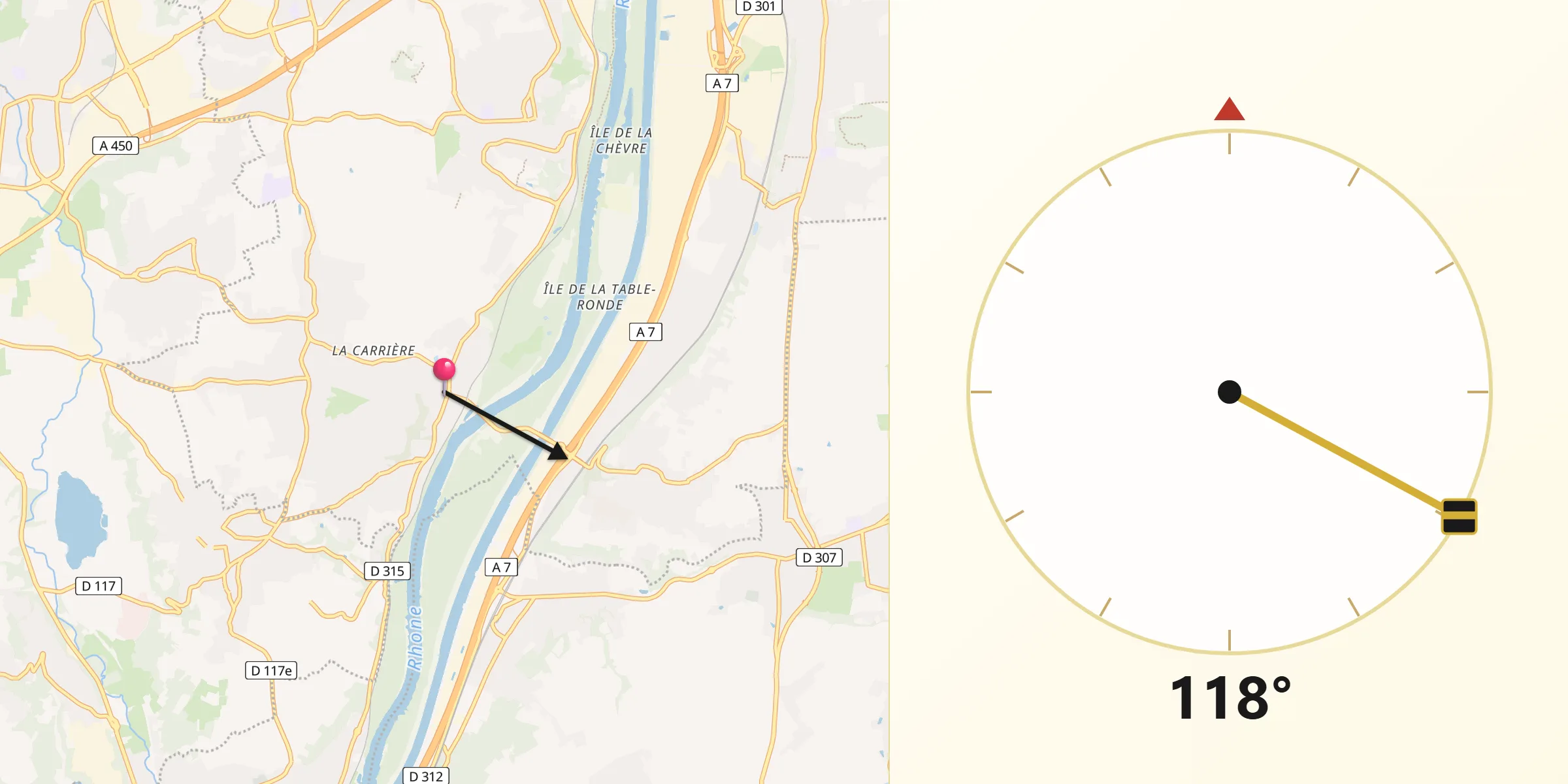 Direction vers la Qibla depuis Vernaison