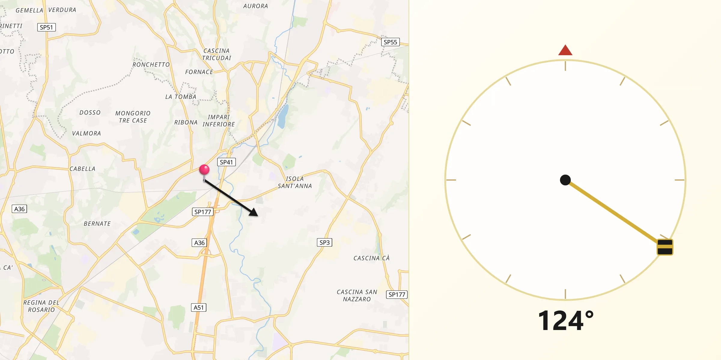 Direzione della Qibla da Usmate-Velate