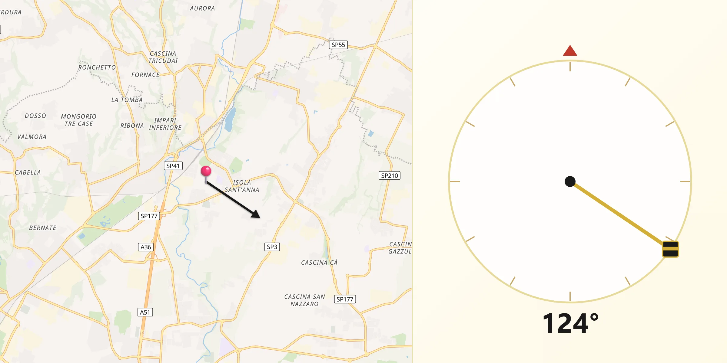 Direzione della Qibla da Carnate