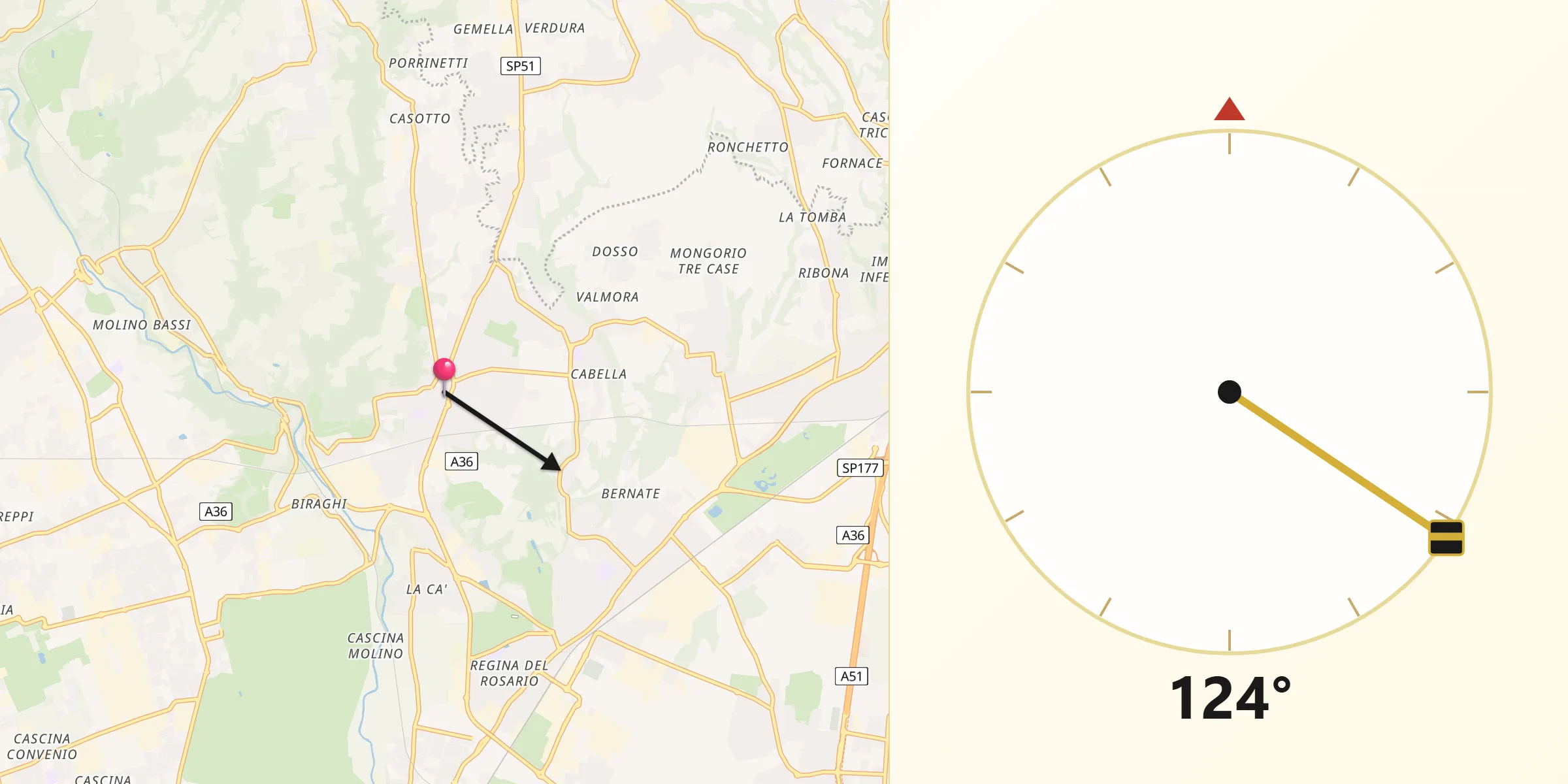 Direzione della Qibla da Lesmo
