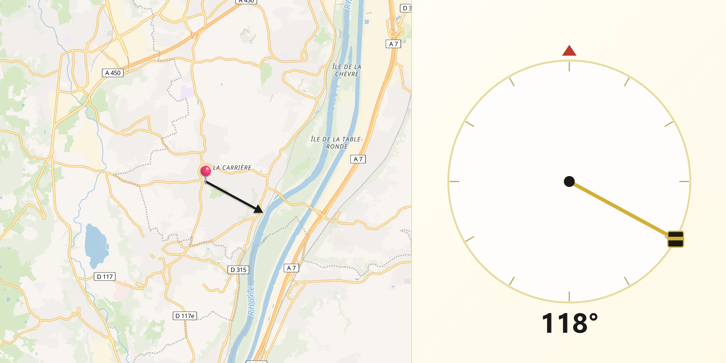 Direction vers la Qibla depuis Charly