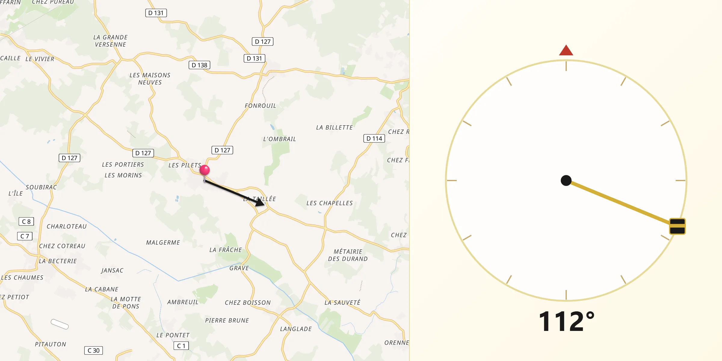 Direction vers la Qibla depuis Meursac